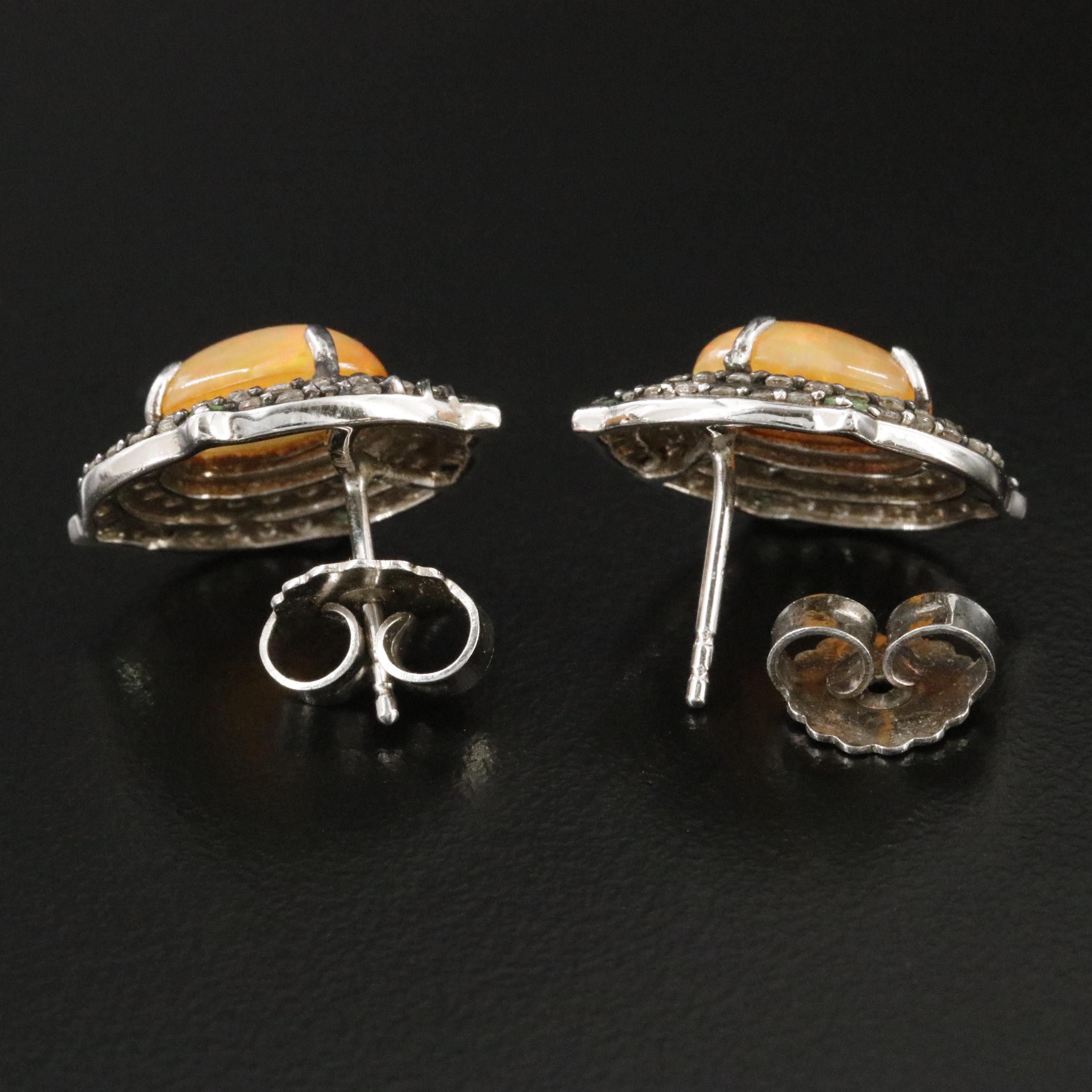 Sterling Opal, White Spinel and Peridot Halo Earrings