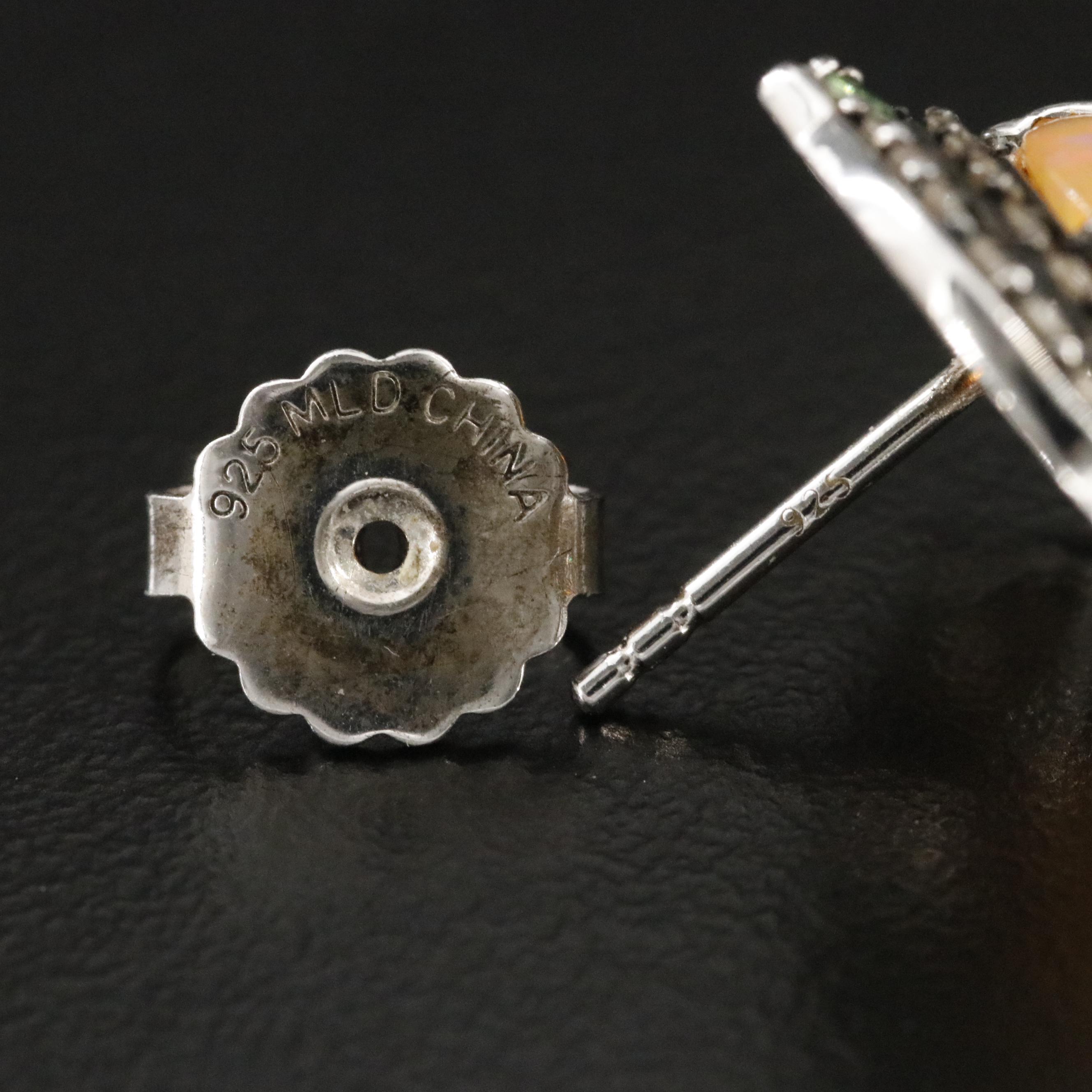 Sterling Opal, White Spinel and Peridot Halo Earrings