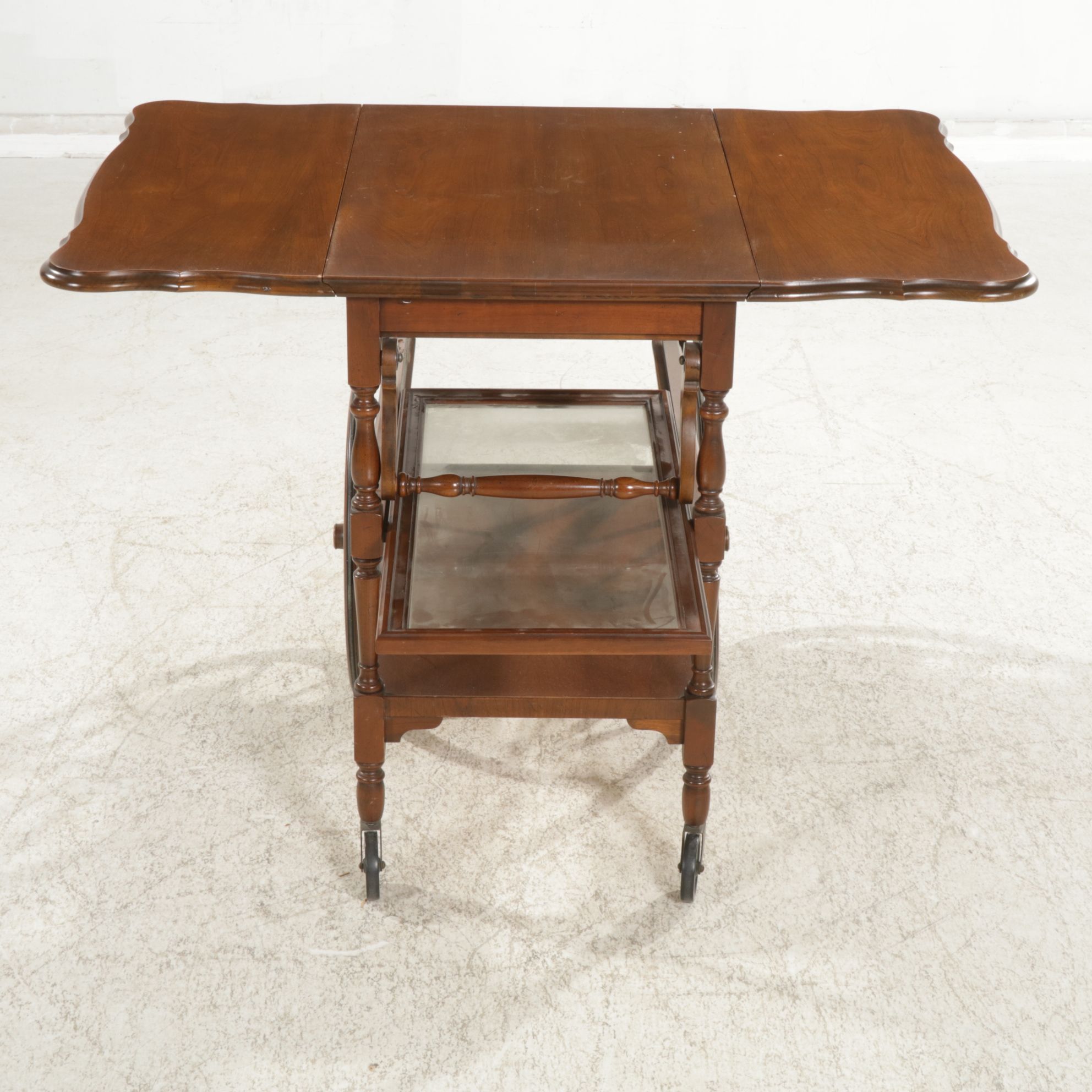 Imperial Furniture Cherry Drop-Leaf Tea Cart with Glass Slide-Out Tray