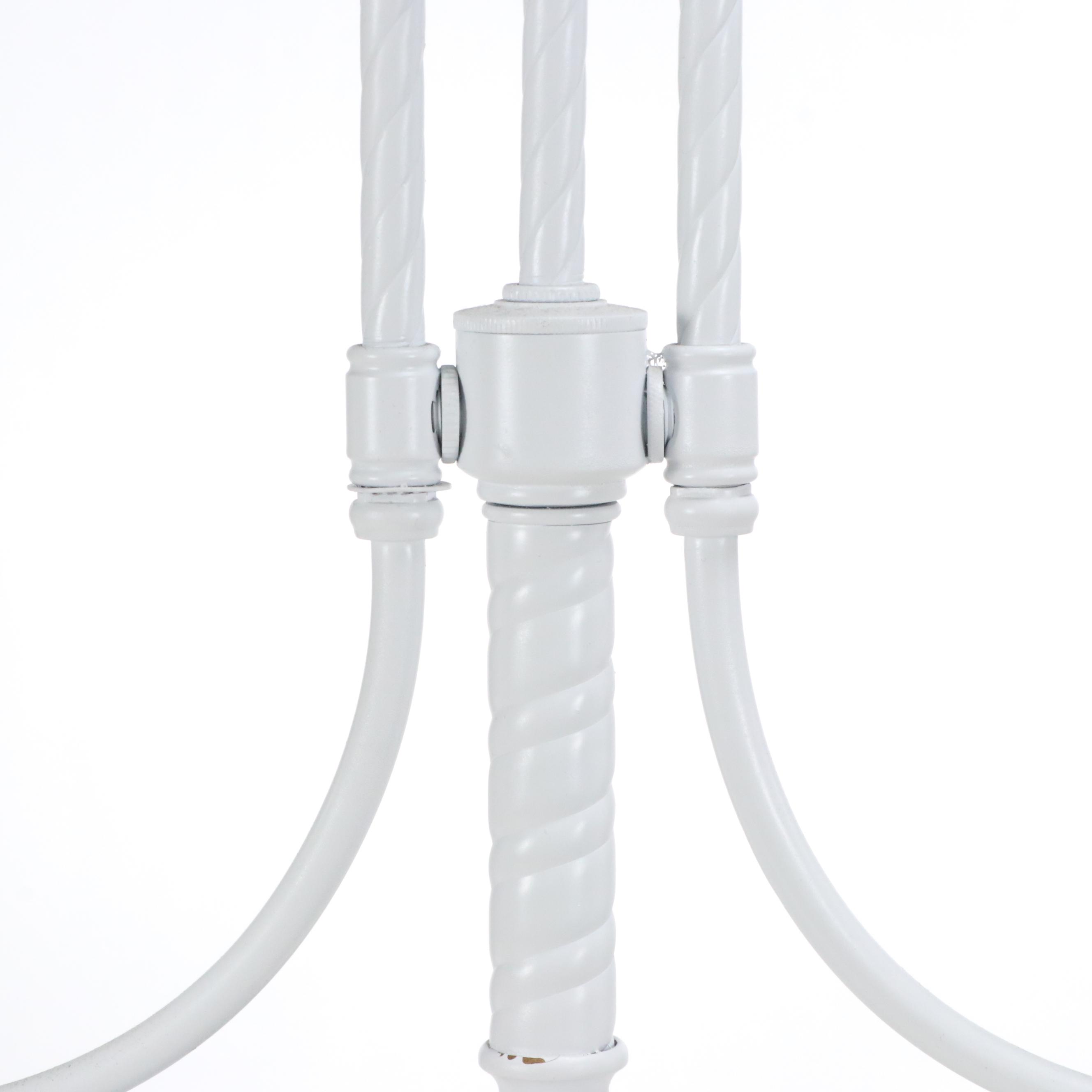 White Enamel Metal Candelabrum Lamp with Ruffled Glass Shades and Prisms