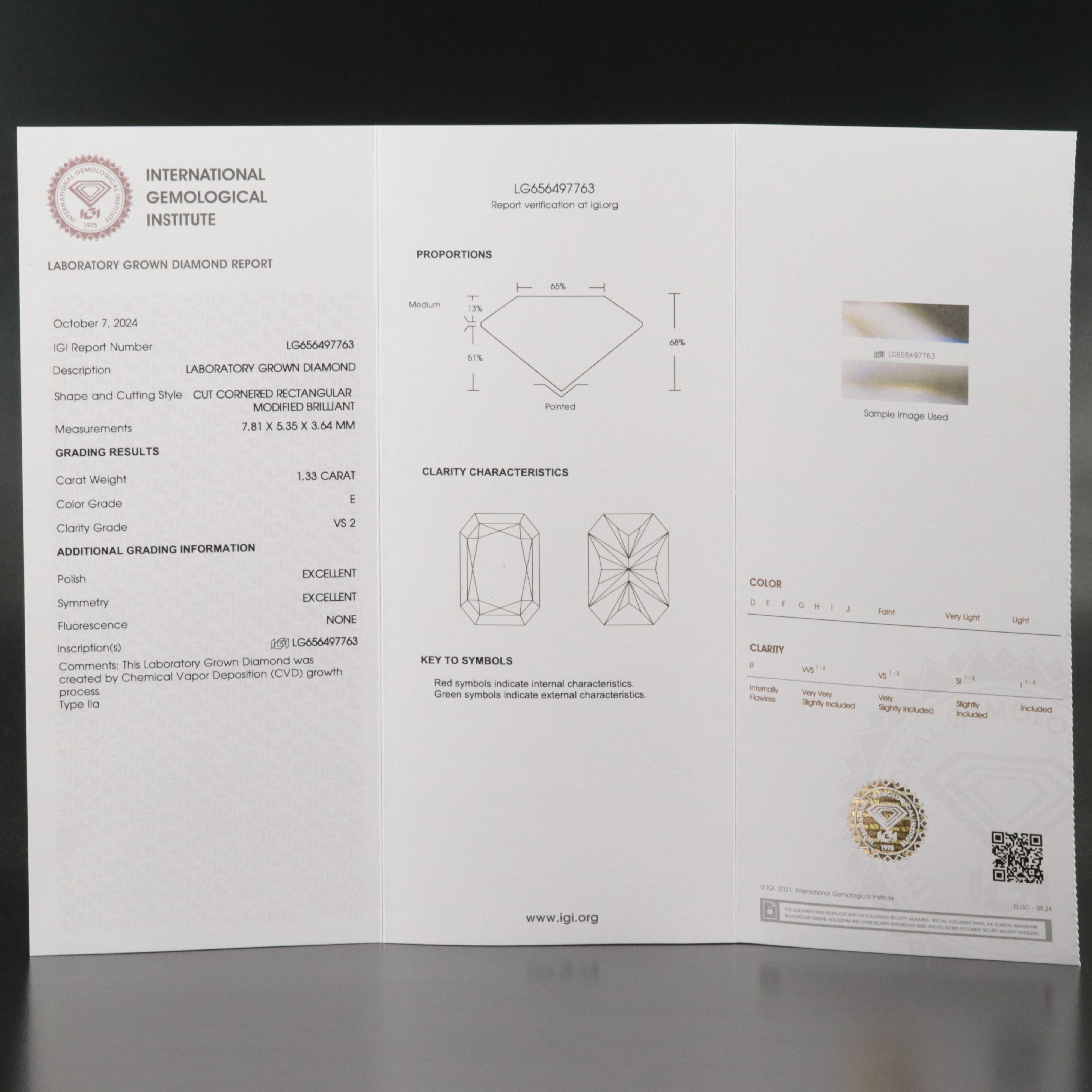 Loose 1.33 CT Lab Grown Diamond with IGI Report