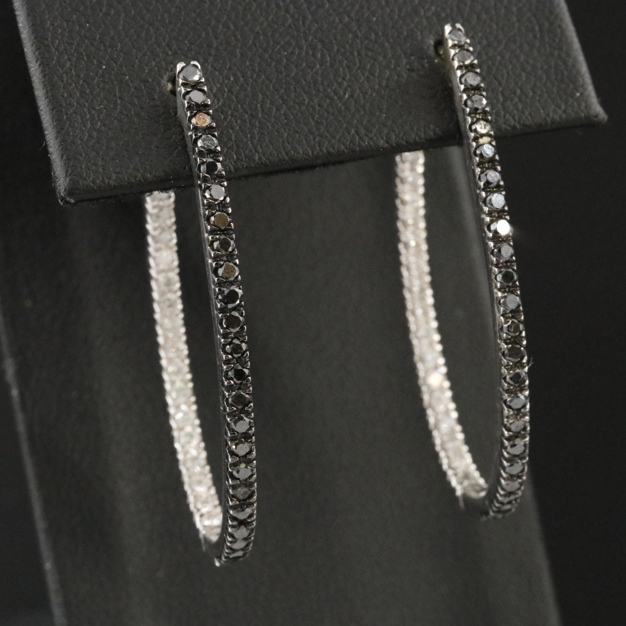 14K 1.00 CTW Diamond Inside-Out Hoop Earrings Featuring Fancy Black