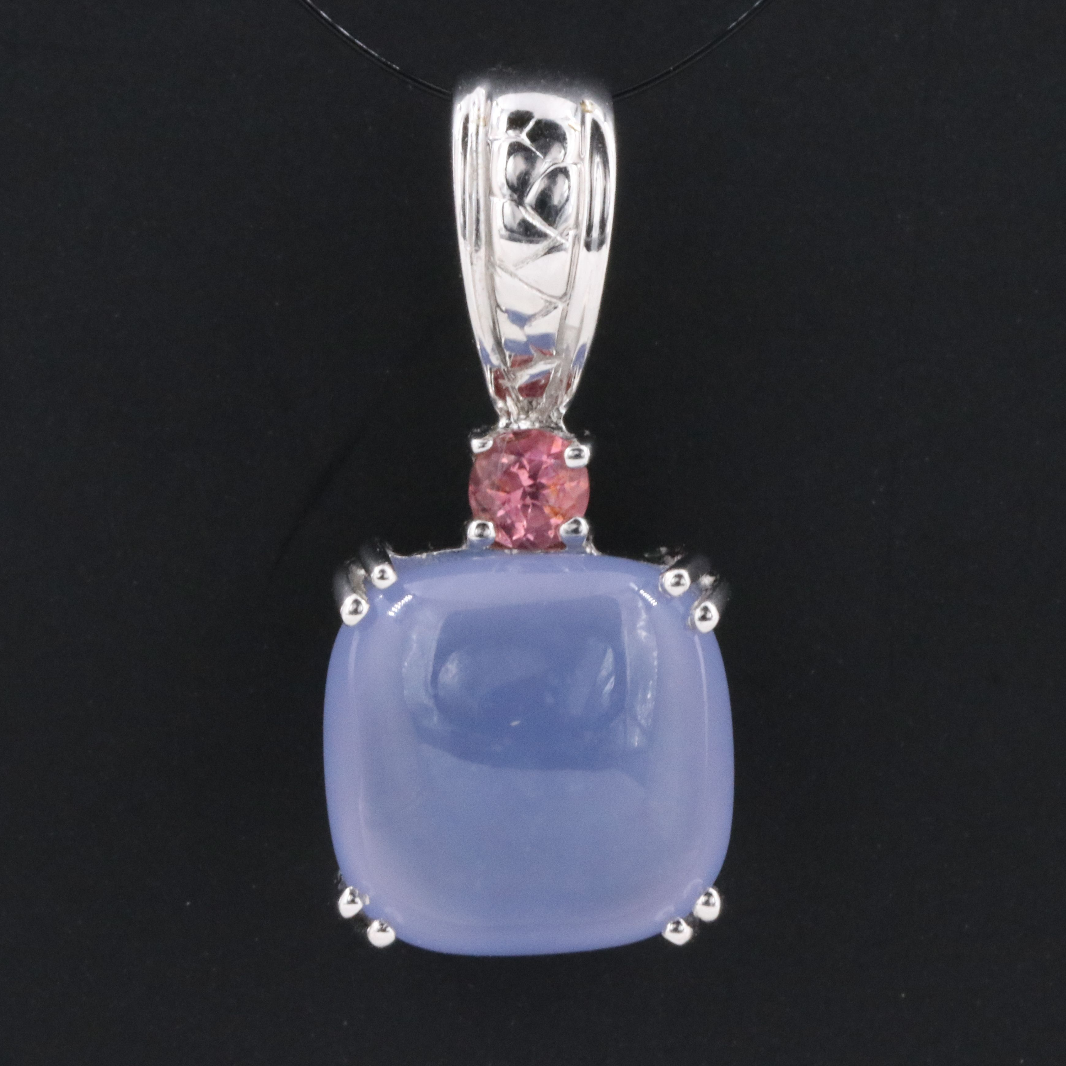 14K Chalcedony, Tourmaline and Diamond Pendant