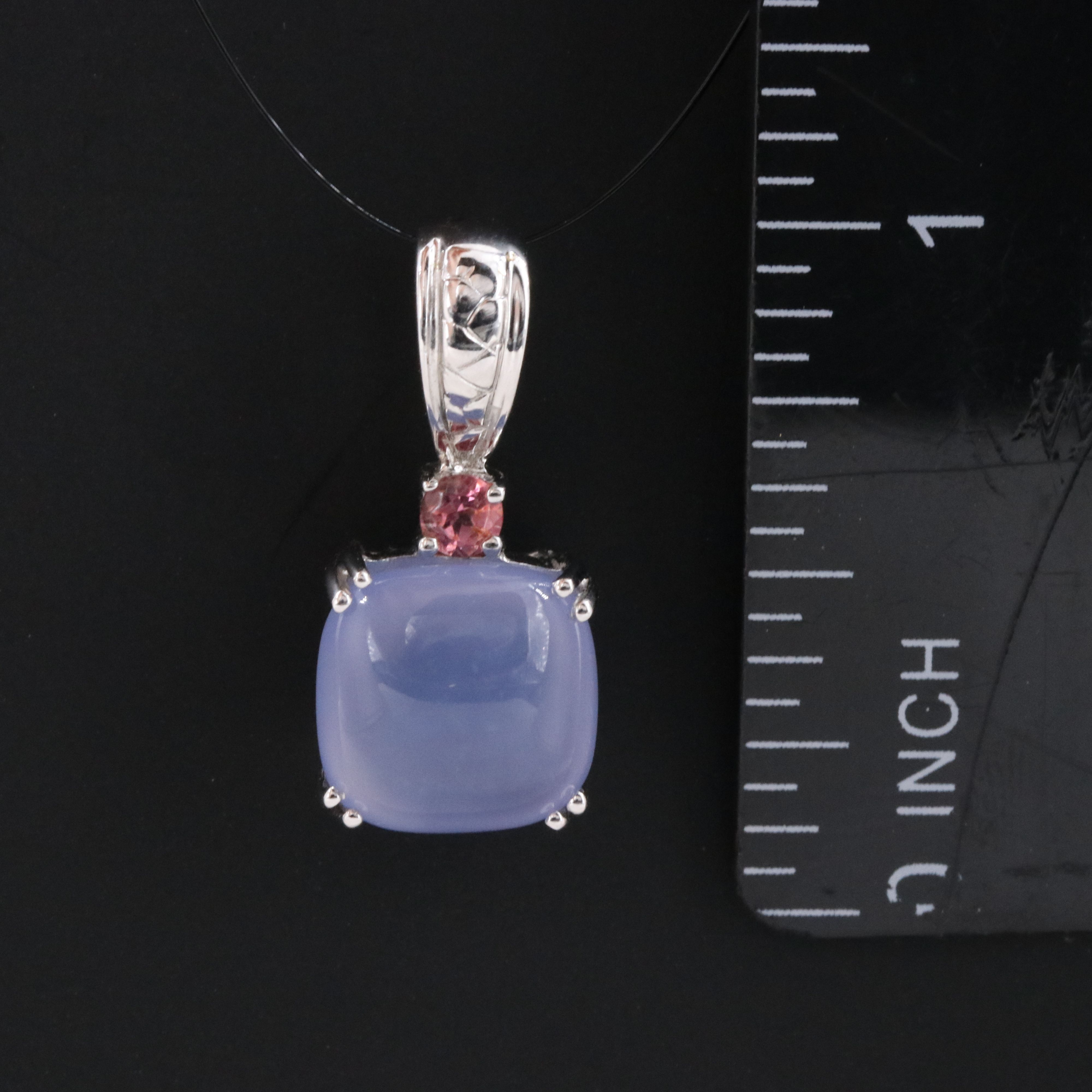 14K Chalcedony, Tourmaline and Diamond Pendant