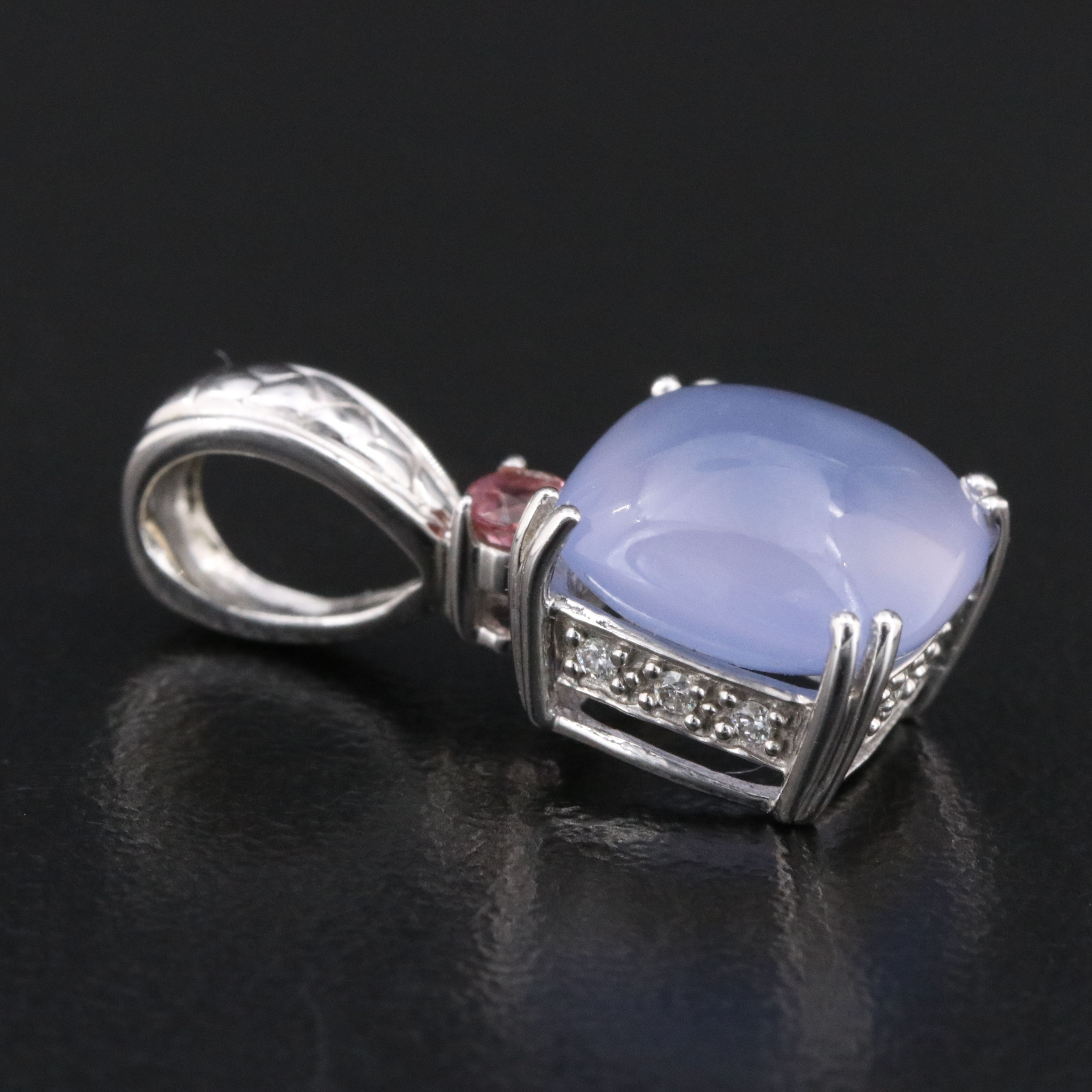 14K Chalcedony, Tourmaline and Diamond Pendant