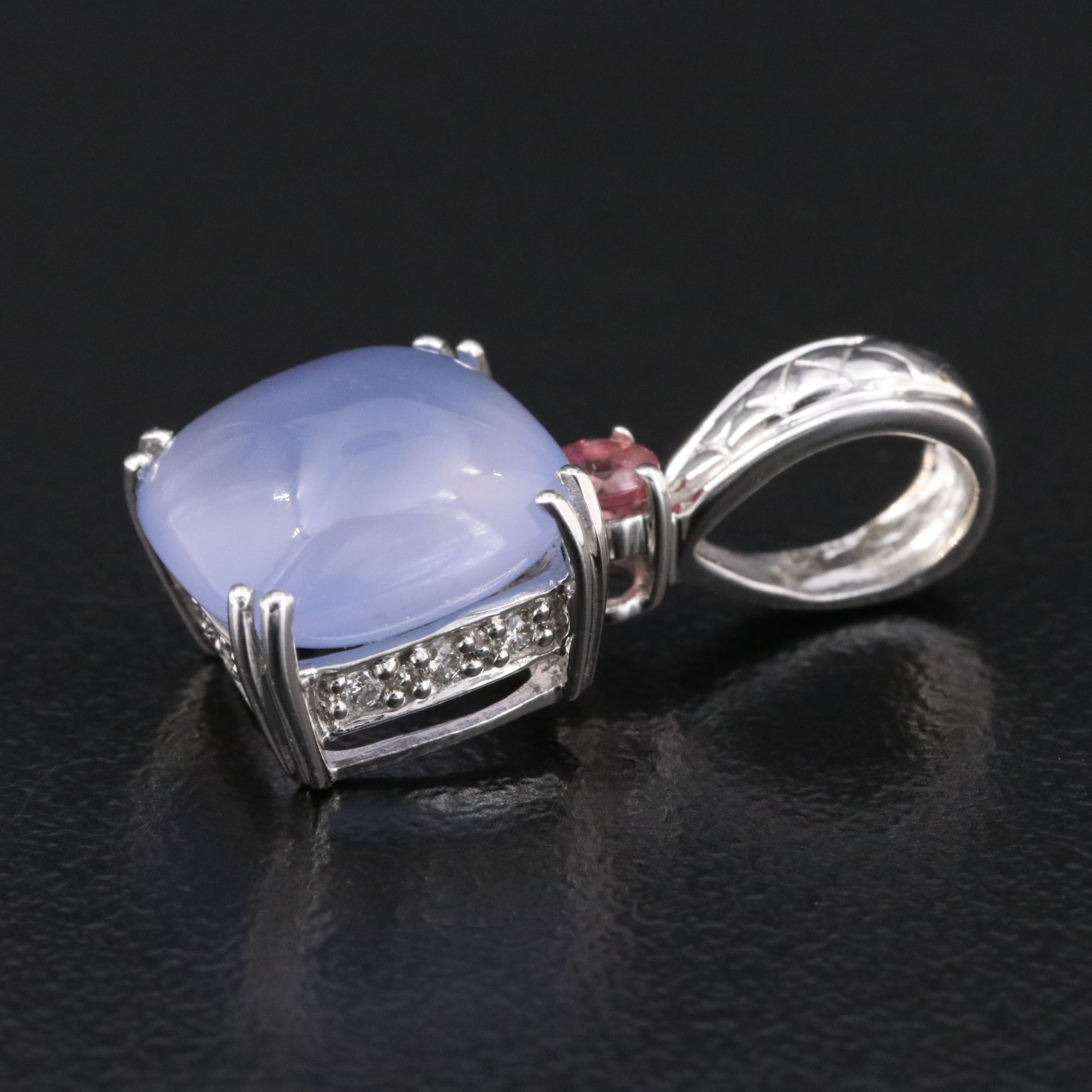 14K Chalcedony, Tourmaline and Diamond Pendant