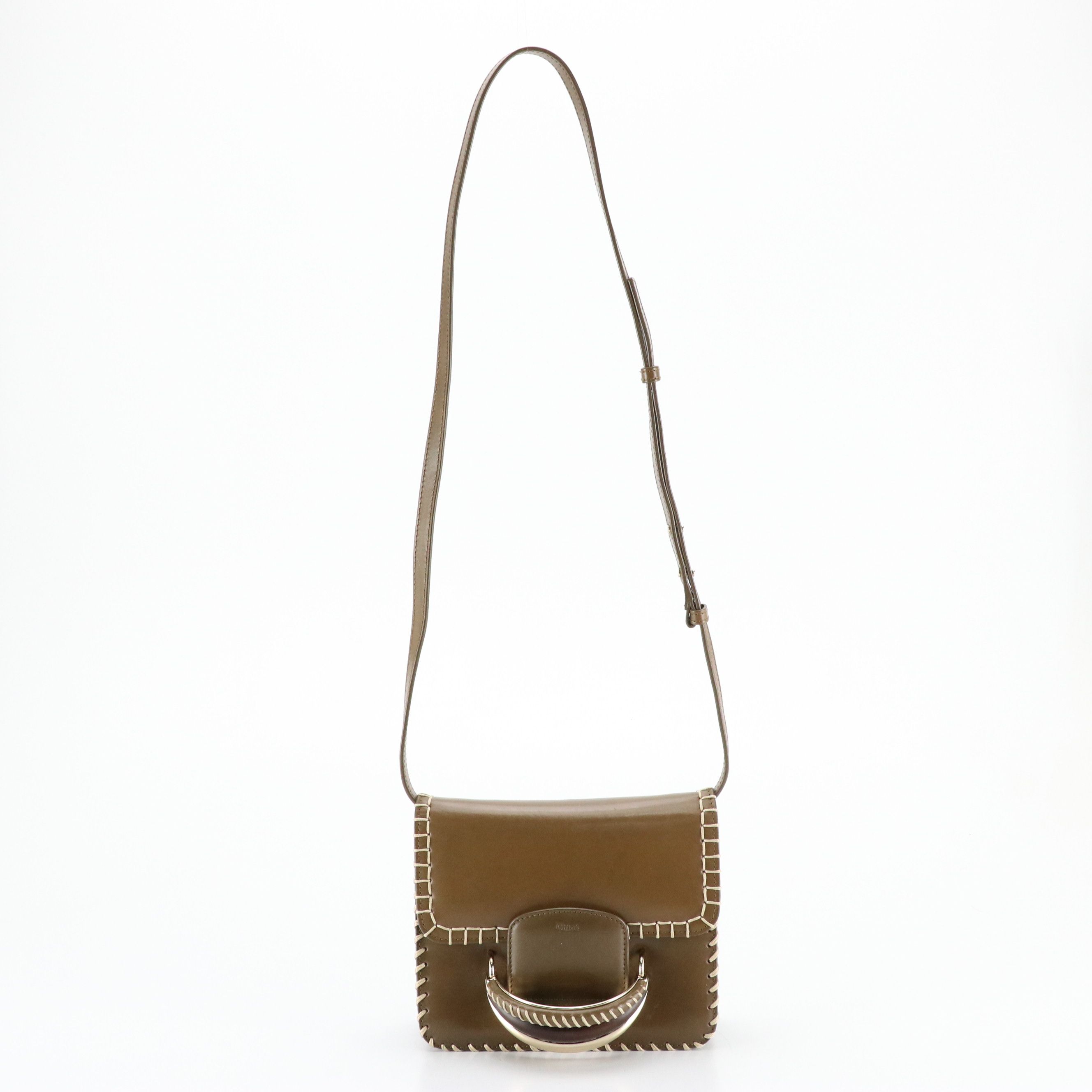 Chloé Kattie Blanket Stitch Crossbody Bag in Olive Calfskin Leather