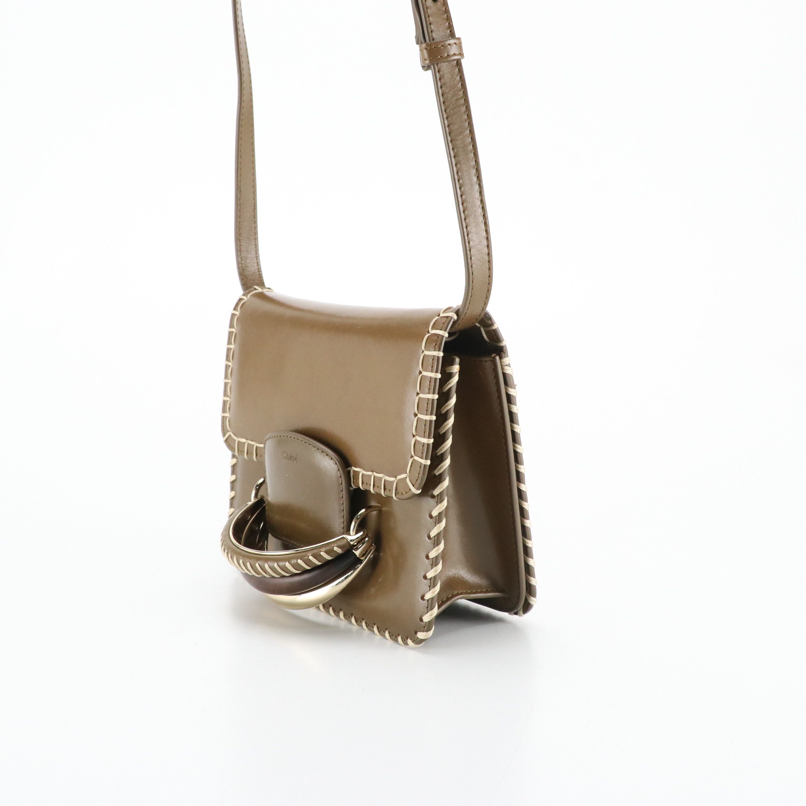 Chloé Kattie Blanket Stitch Crossbody Bag in Olive Calfskin Leather