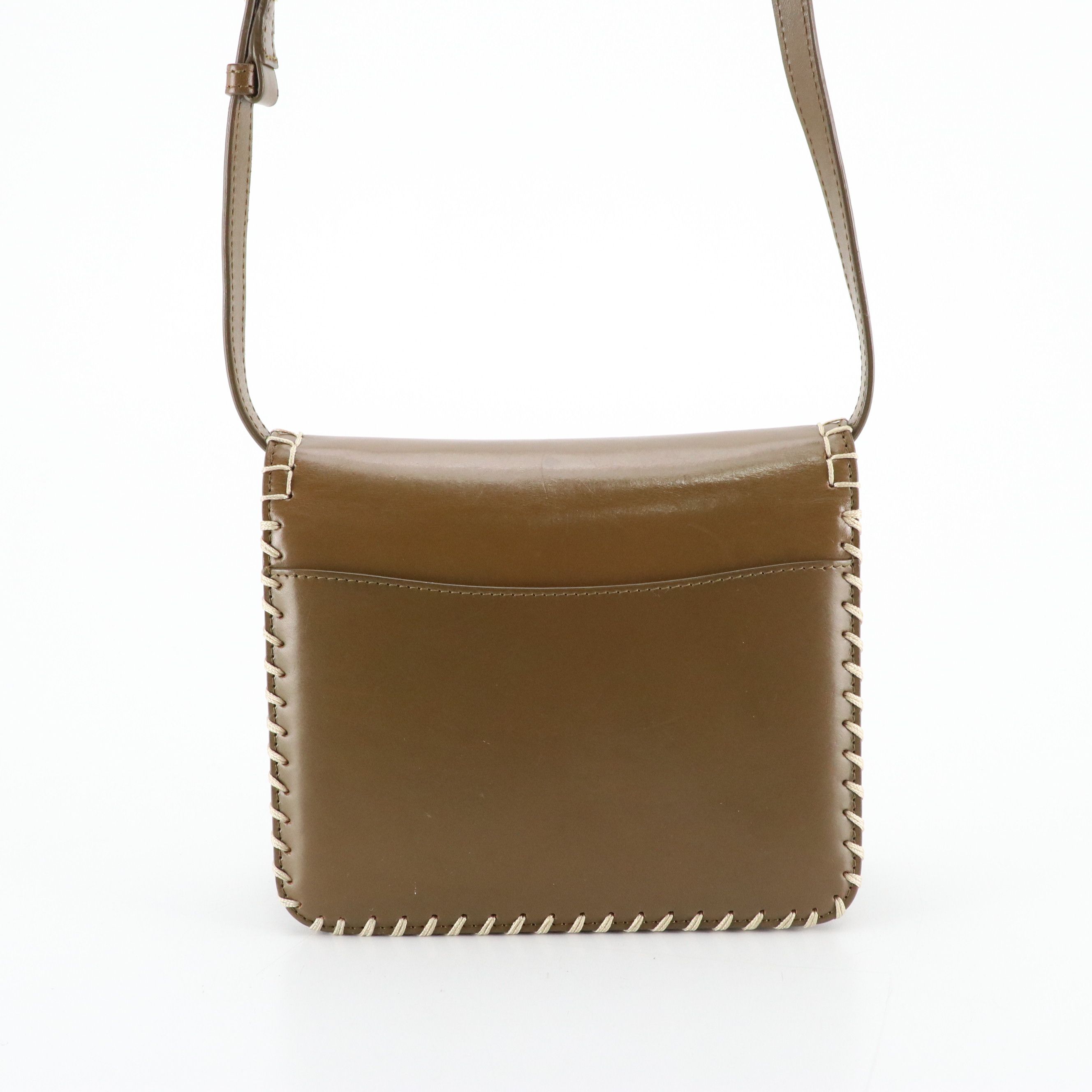 Chloé Kattie Blanket Stitch Crossbody Bag in Olive Calfskin Leather