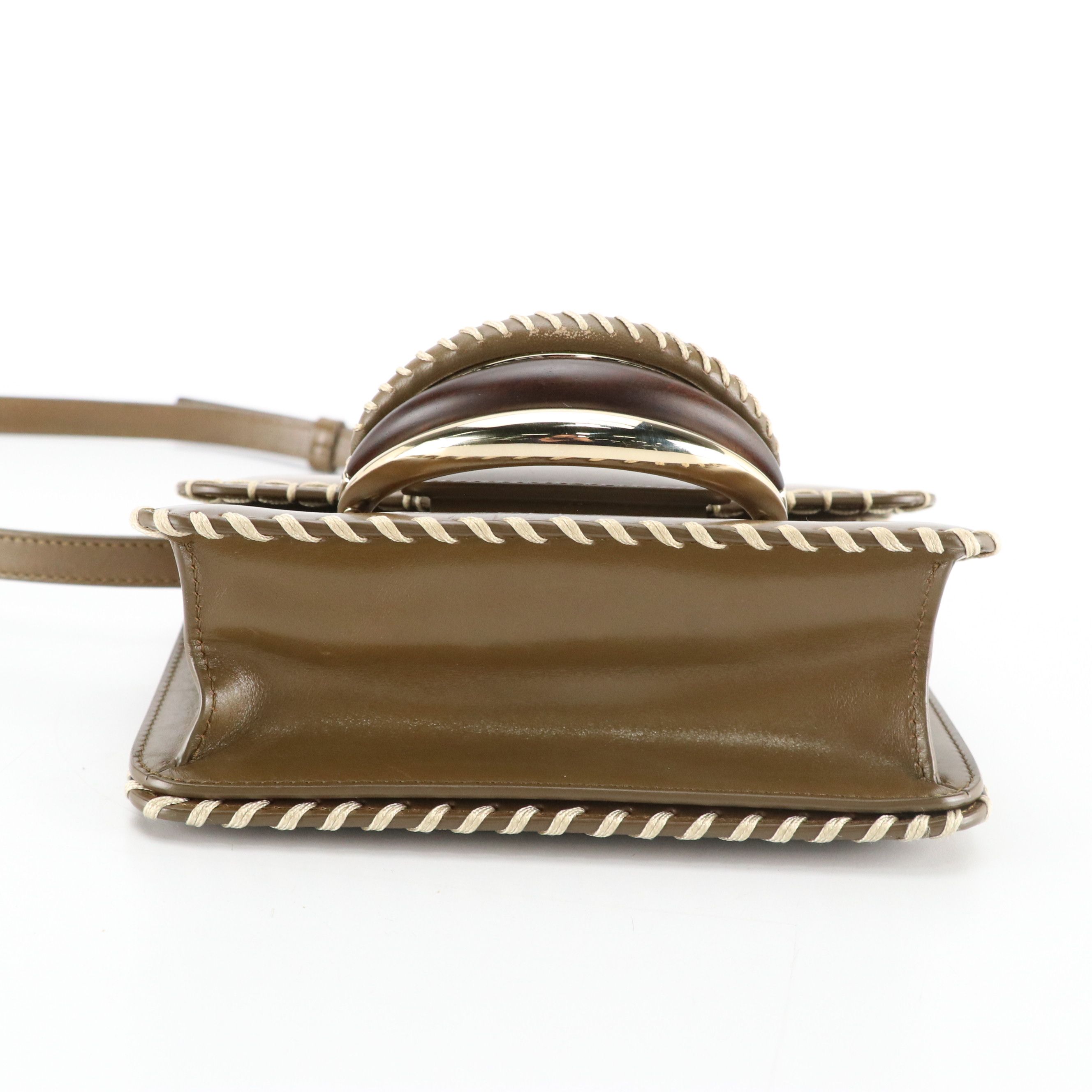 Chloé Kattie Blanket Stitch Crossbody Bag in Olive Calfskin Leather