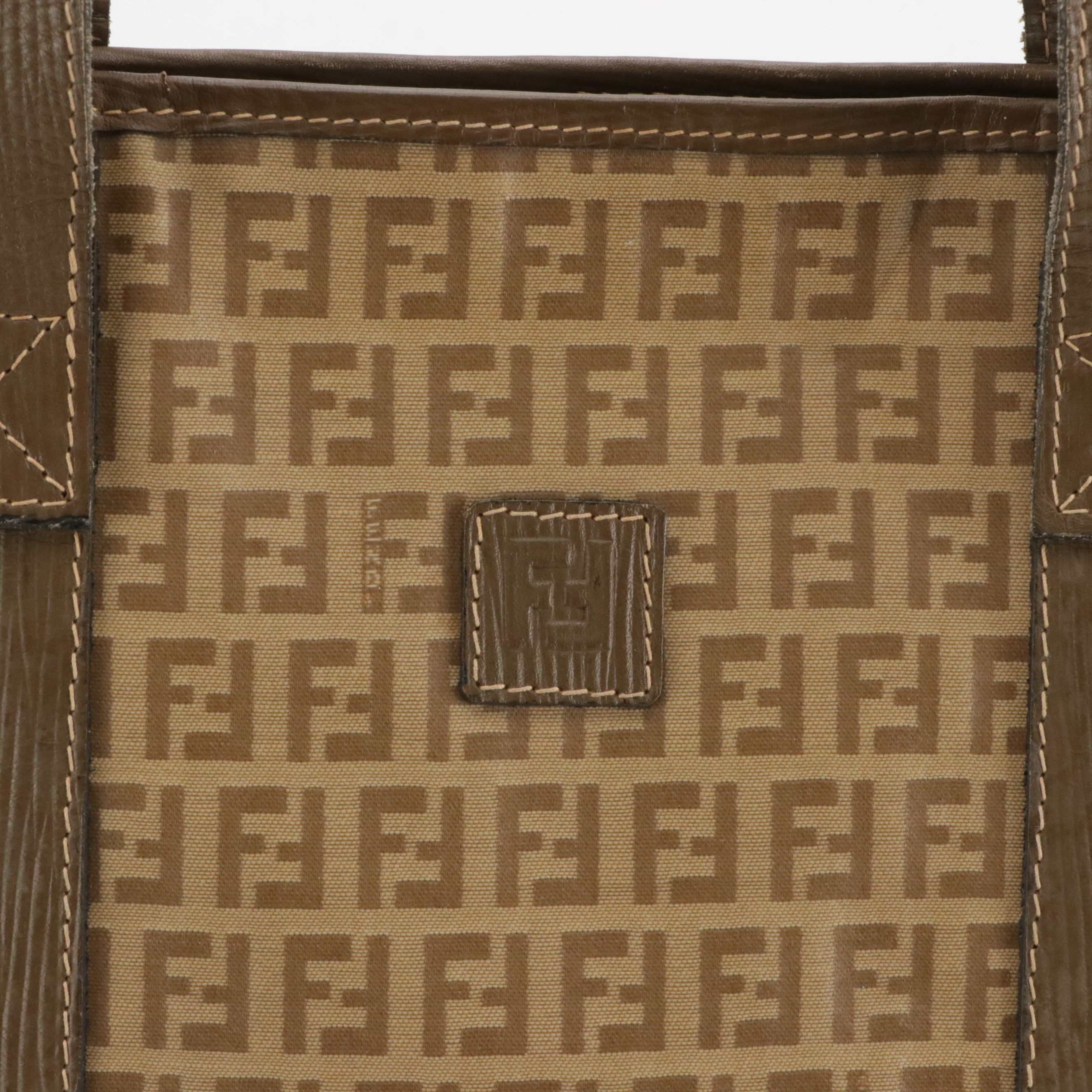 Fendi Vertical Zip Tote in Brown Zucchino Canvas and Leather Trim