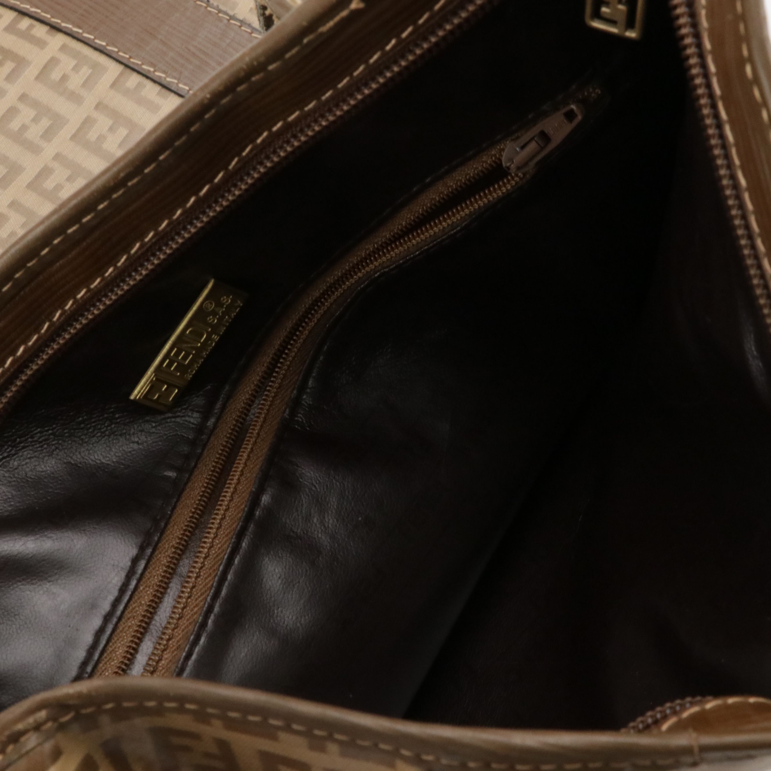 Fendi Vertical Zip Tote in Brown Zucchino Canvas and Leather Trim