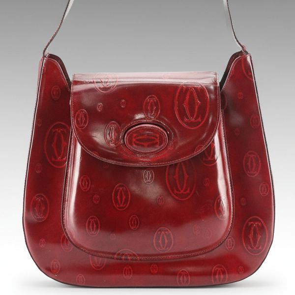 Cartier "Happy Birthday" Hobo Shoulder Bag in Embossed Bordeaux Leather