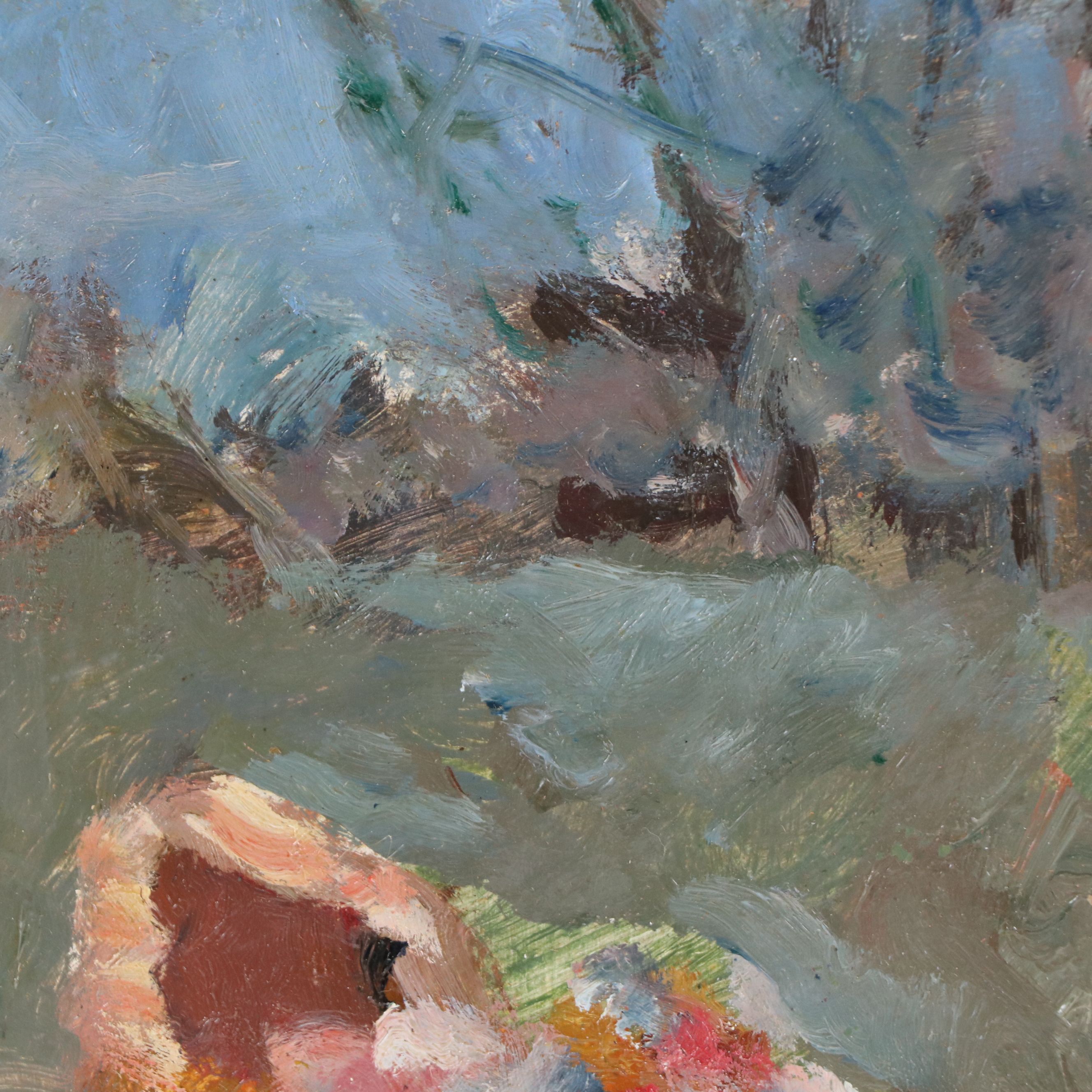 Bernard Lennon Oil Painting of Profile Portrait and Flowers