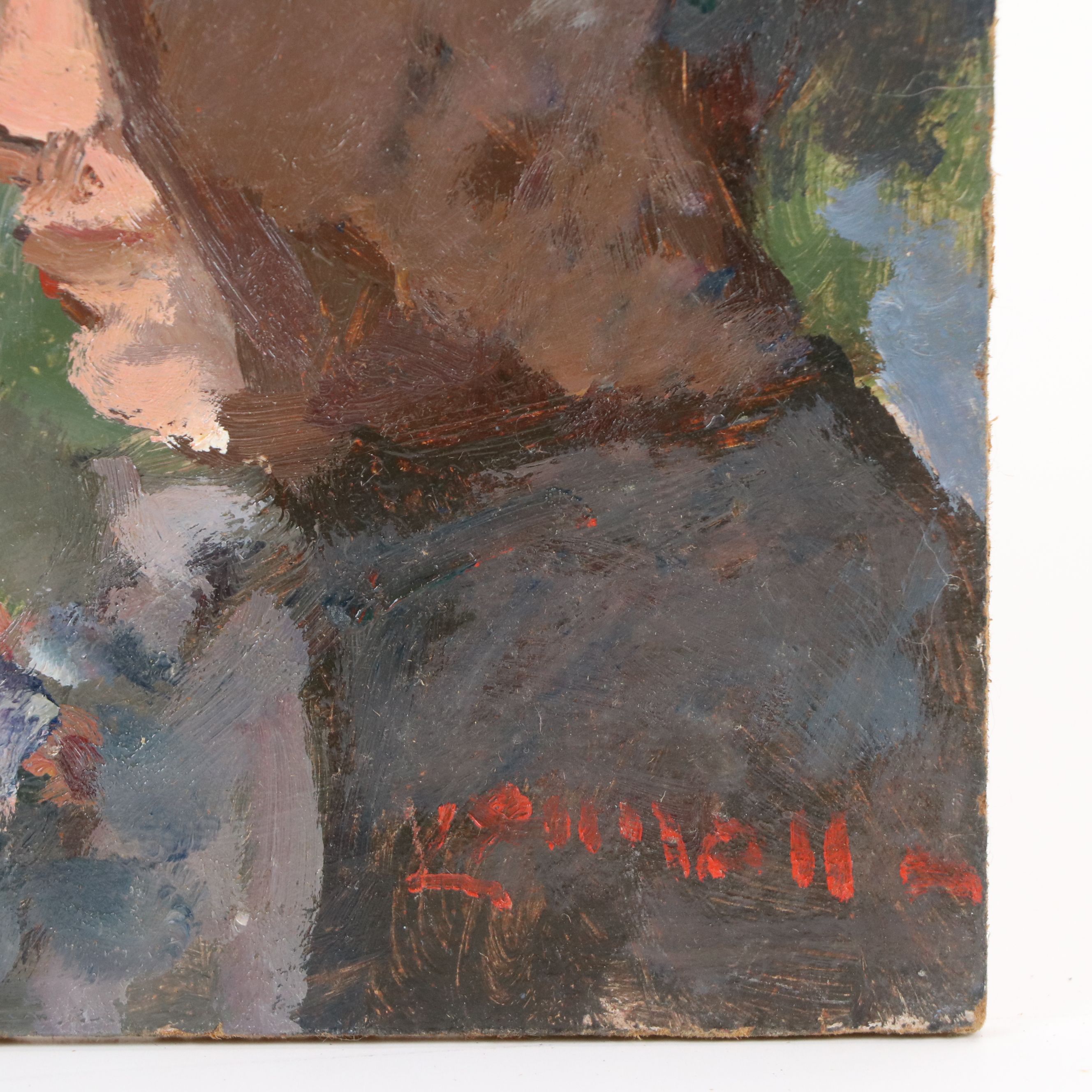 Bernard Lennon Oil Painting of Profile Portrait and Flowers