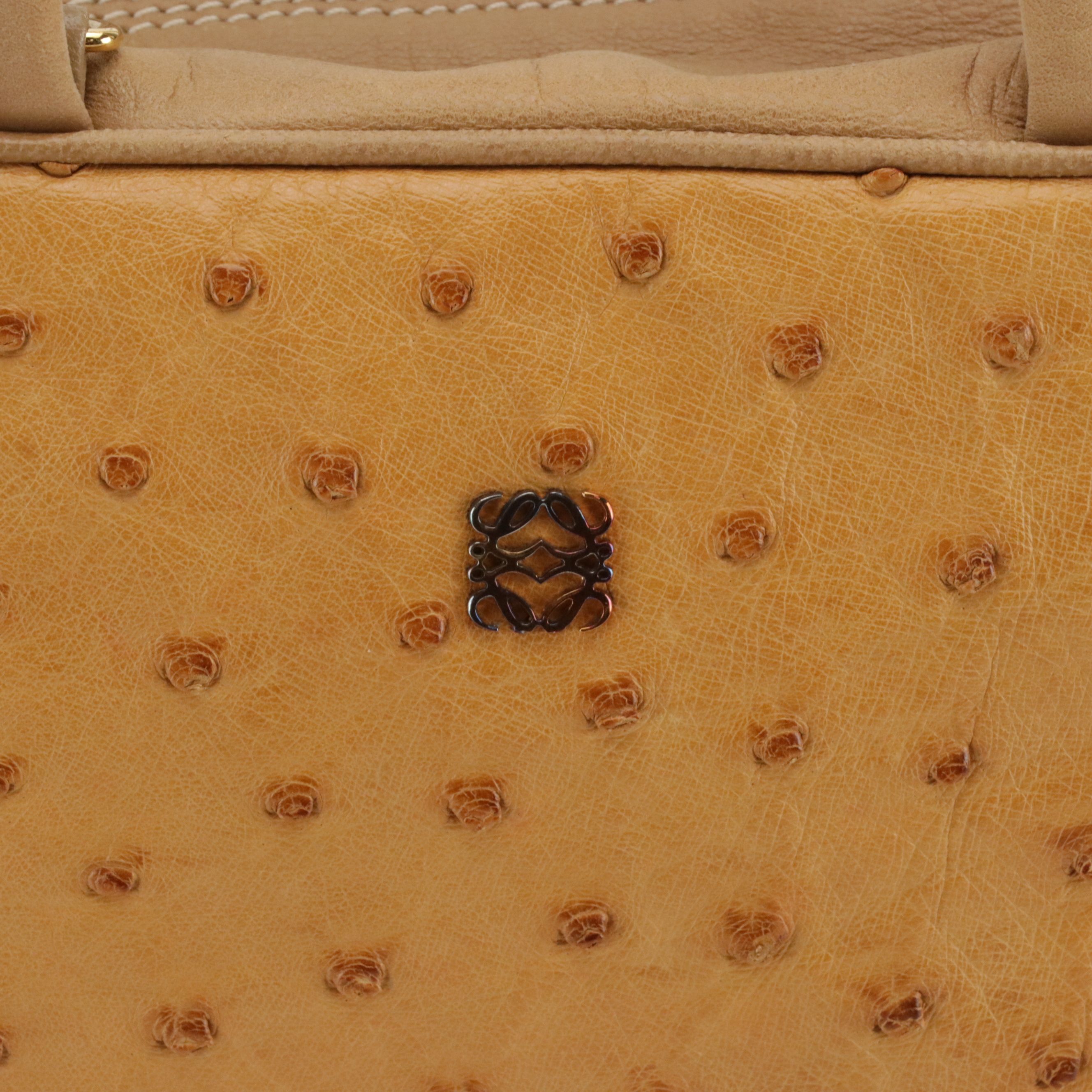 Loewe Mini Zip-Around Boston Bag in Beige Lambskin and Ostrich Leather