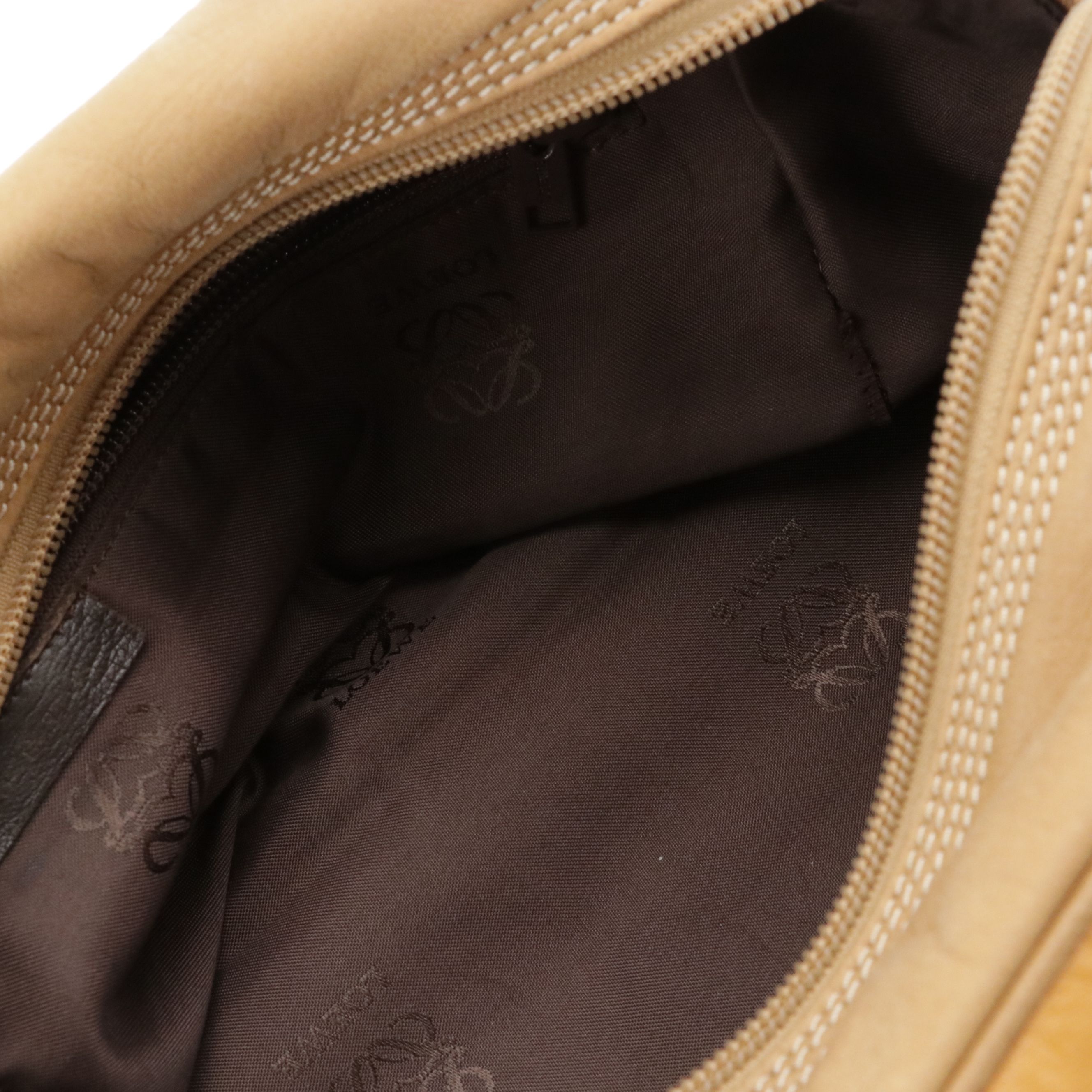 Loewe Mini Zip-Around Boston Bag in Beige Lambskin and Ostrich Leather