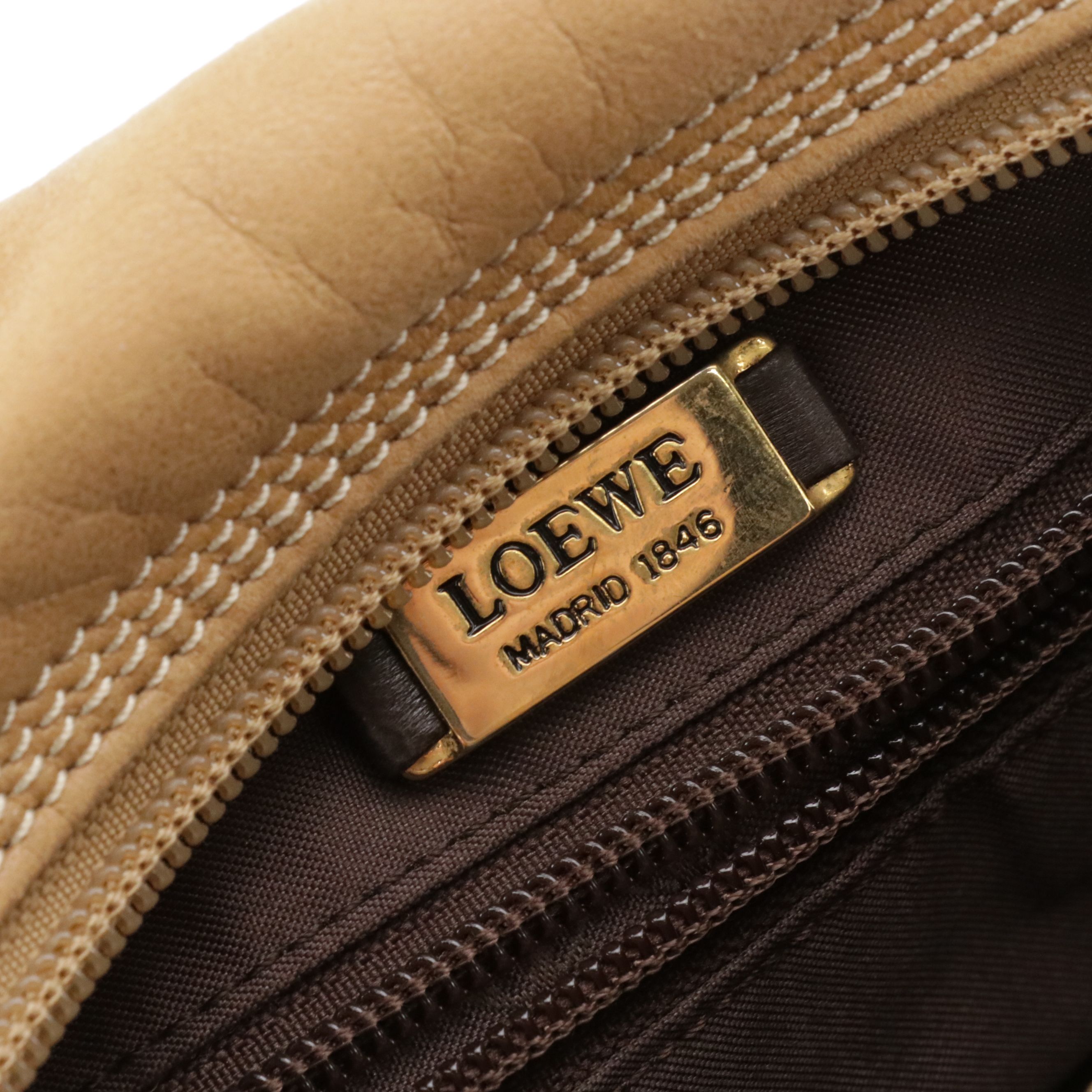 Loewe Mini Zip-Around Boston Bag in Beige Lambskin and Ostrich Leather