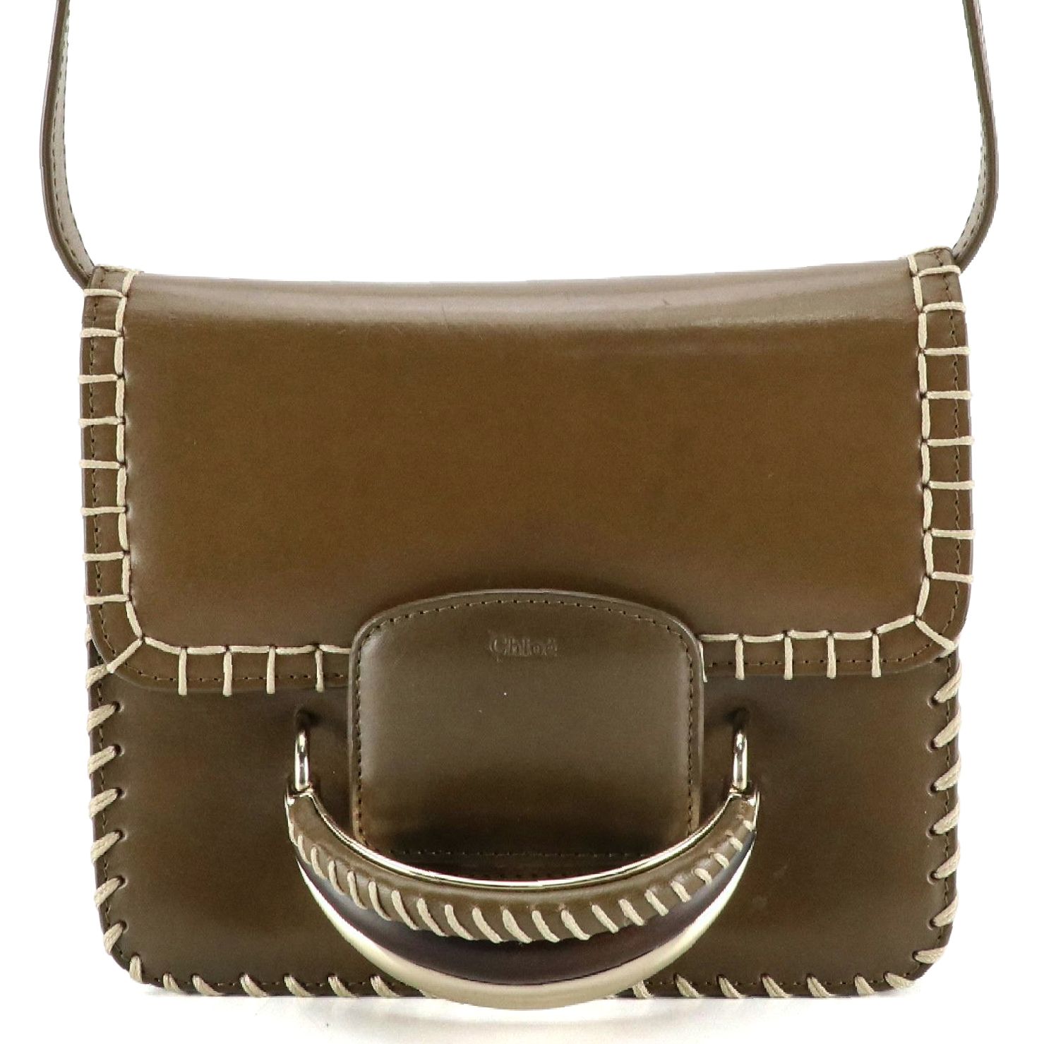 Chloé Kattie Blanket Stitch Crossbody Bag in Olive Calfskin Leather