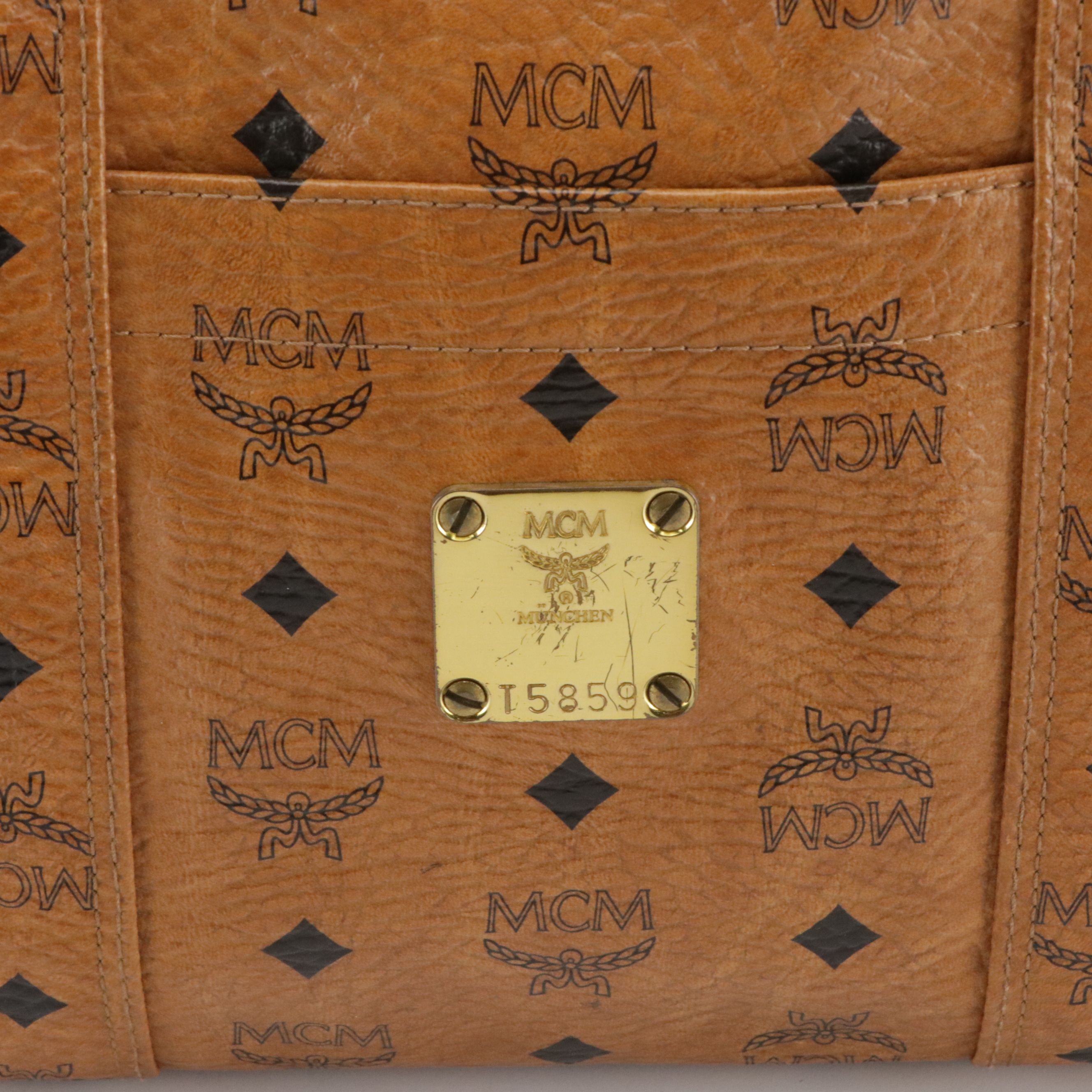 MCM Long Handle Shoulder Bag in Cognac Visetos Monogrammed Canvas