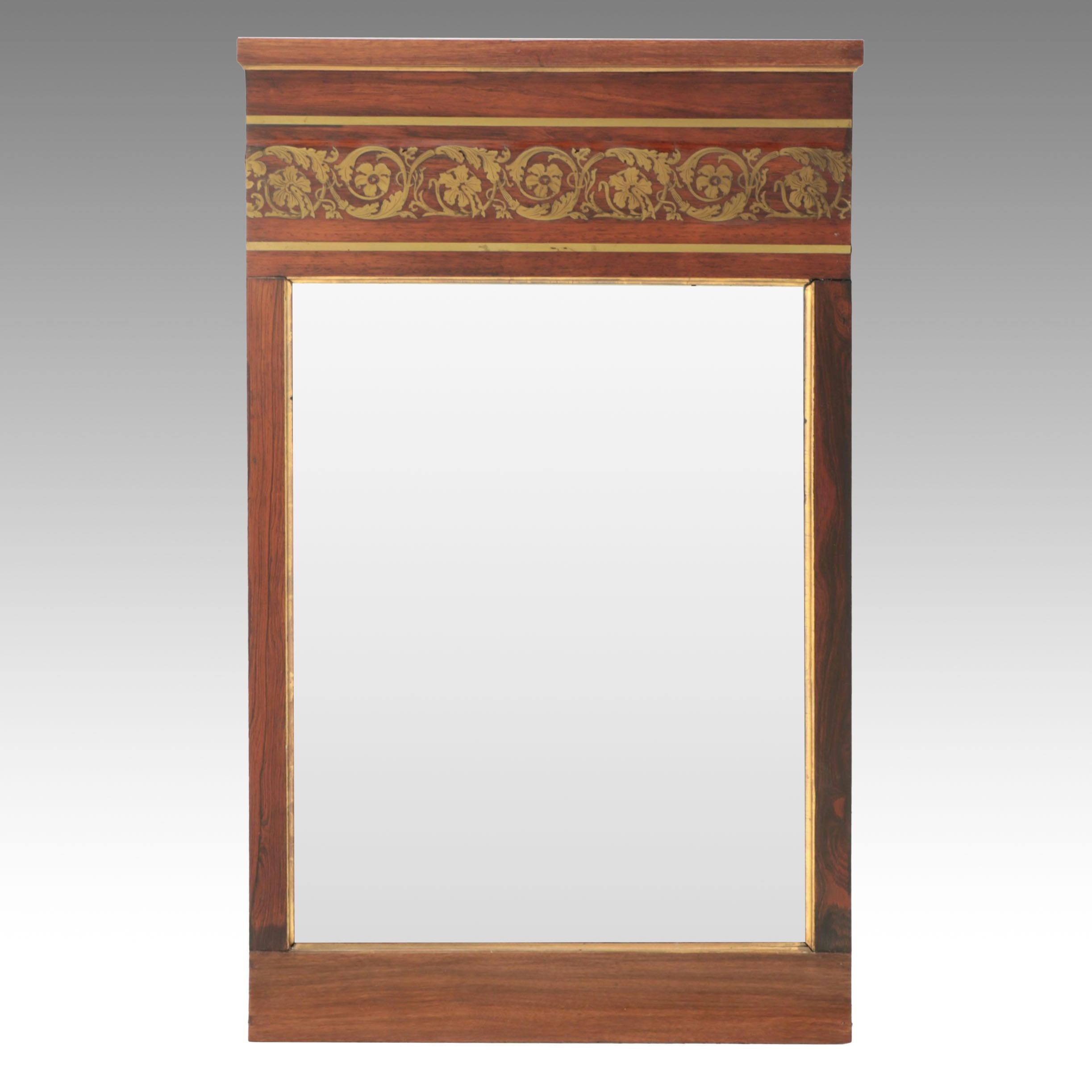Regency Style Brass Inlaid Mahogany Wall Mirror, 19th Century