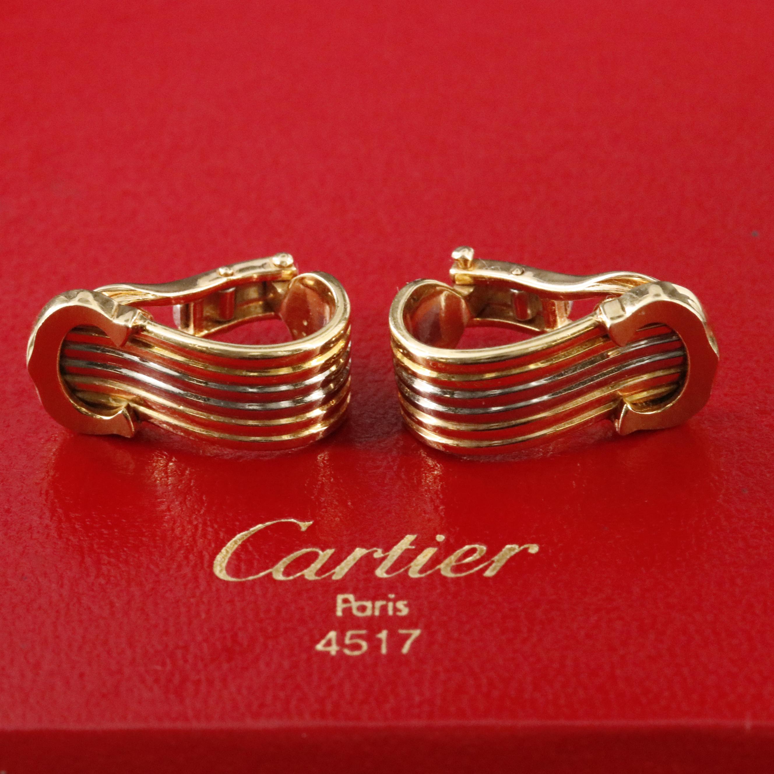 Cartier C de Cartier 18K Tri-Color Gold Clip Earrings