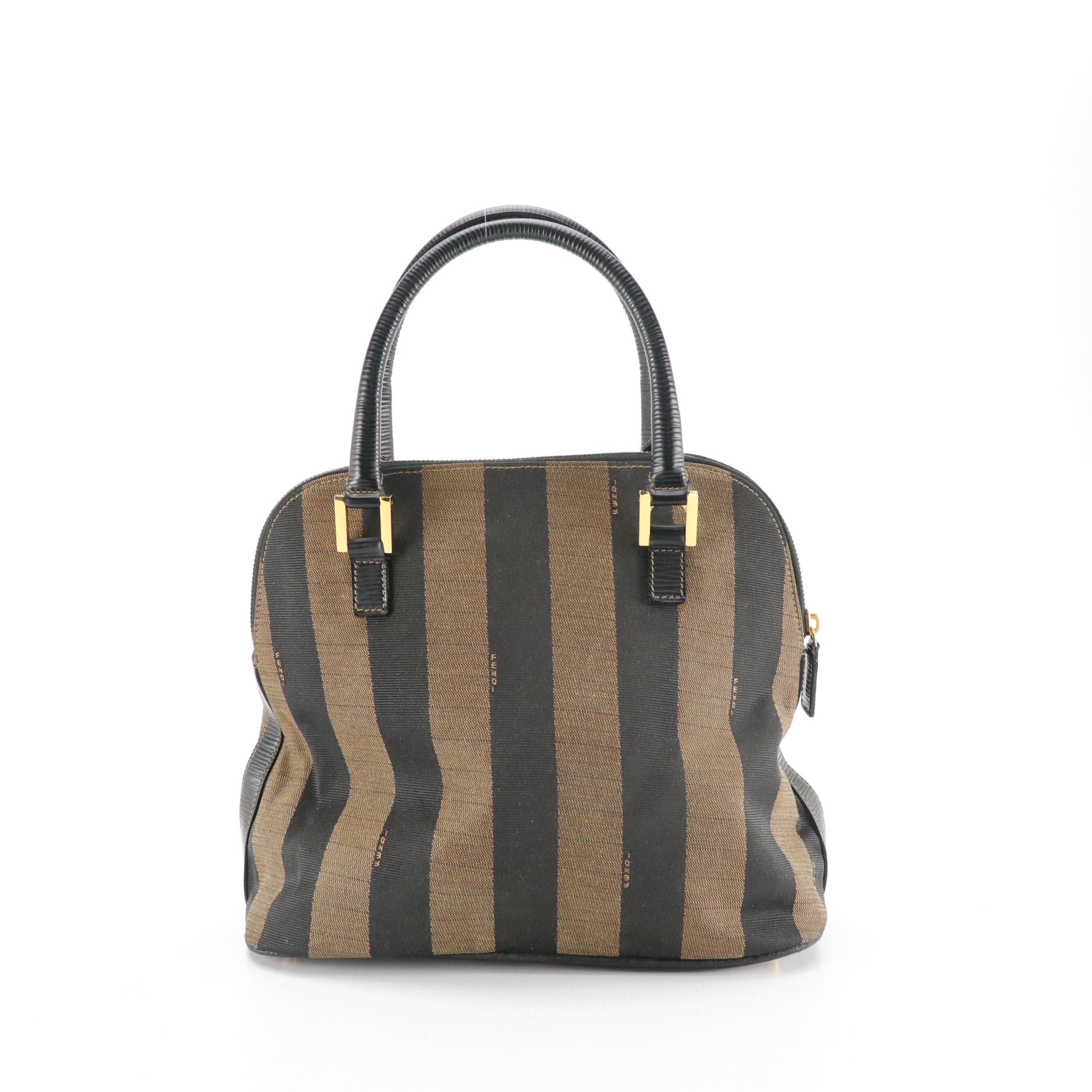 Fendi Pequin Canvas Satchel Bag with Leather Trim