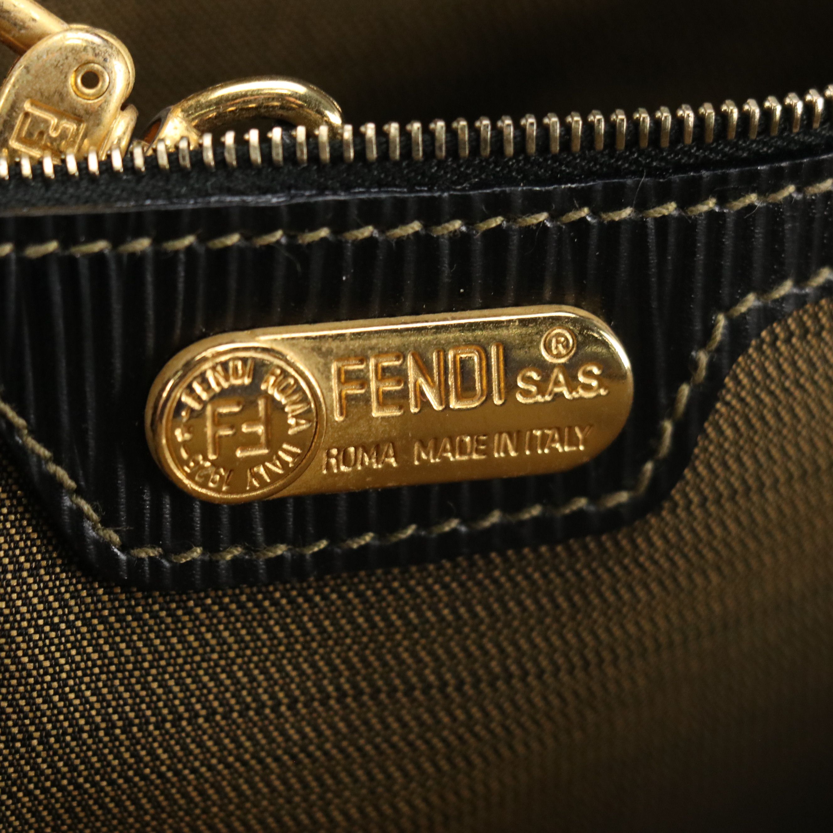 Fendi Pequin Canvas Satchel Bag with Leather Trim