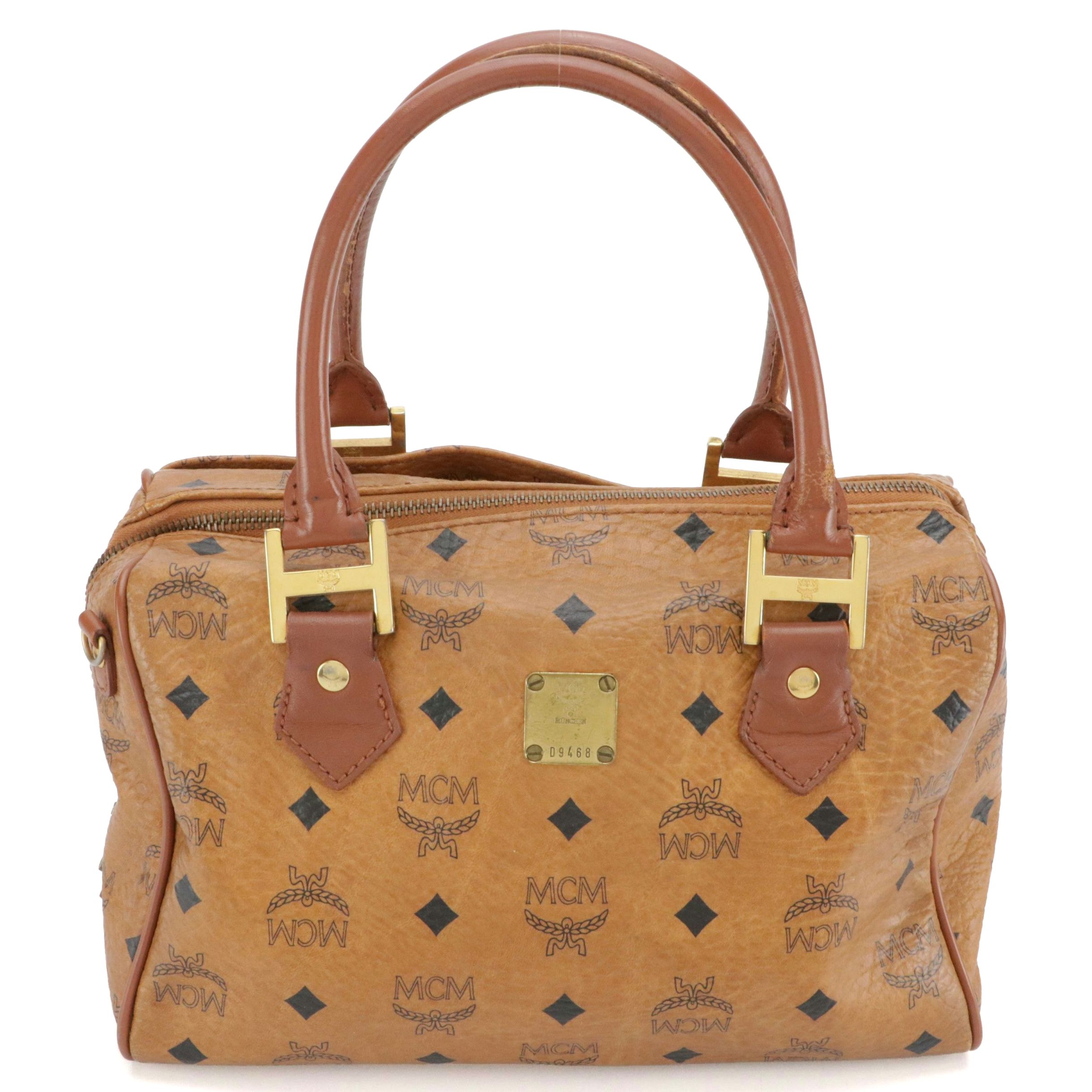 MCM Boston Bag in Cognac Visetos Monogrammed Canvas