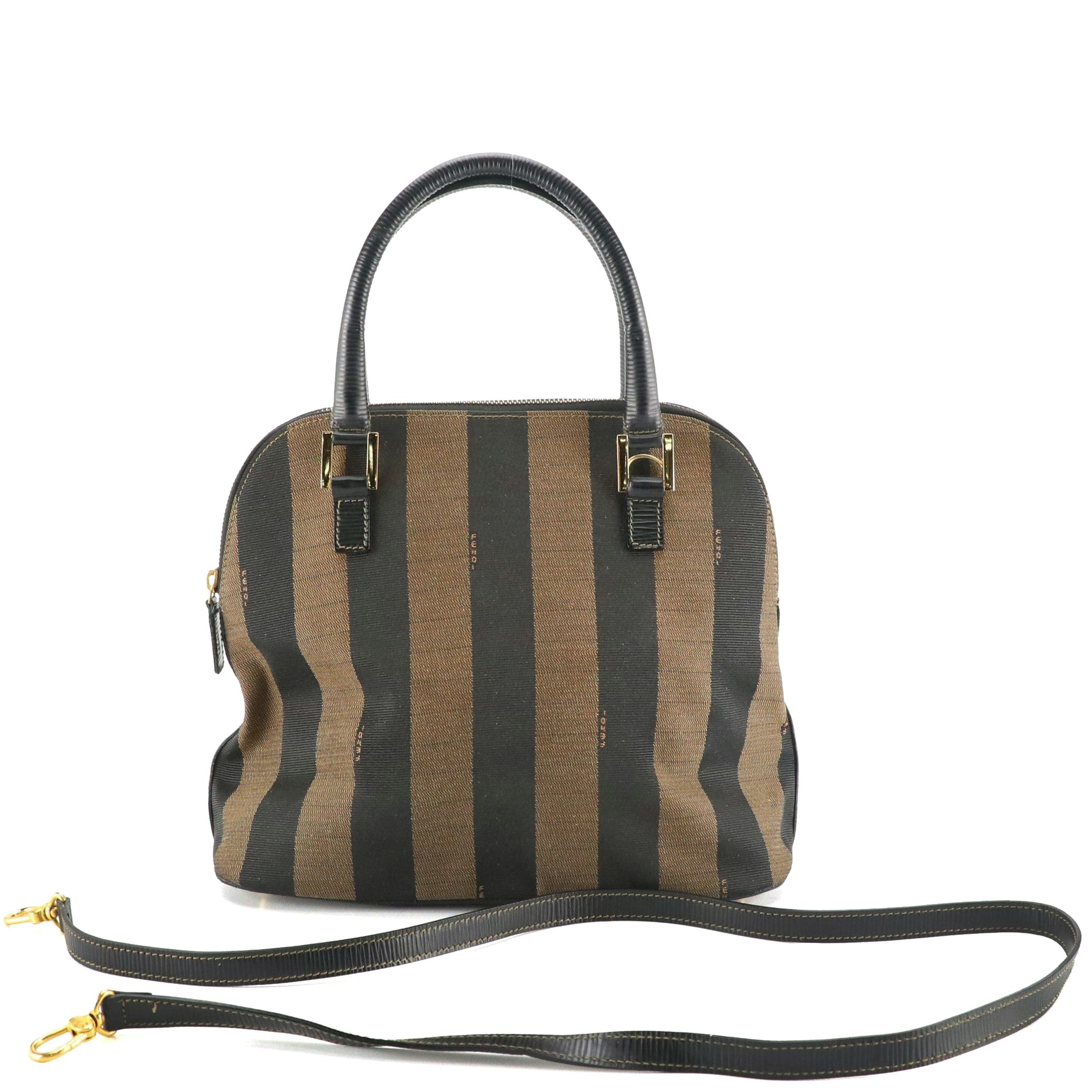 Fendi Pequin Canvas Satchel Bag with Leather Trim