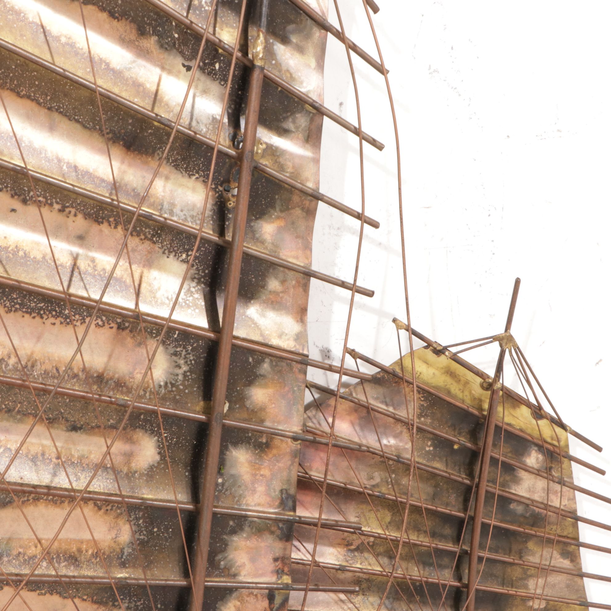 Curtis Jere Mid Century Signed Brass Asian Fishing Boat Wall Sculpture