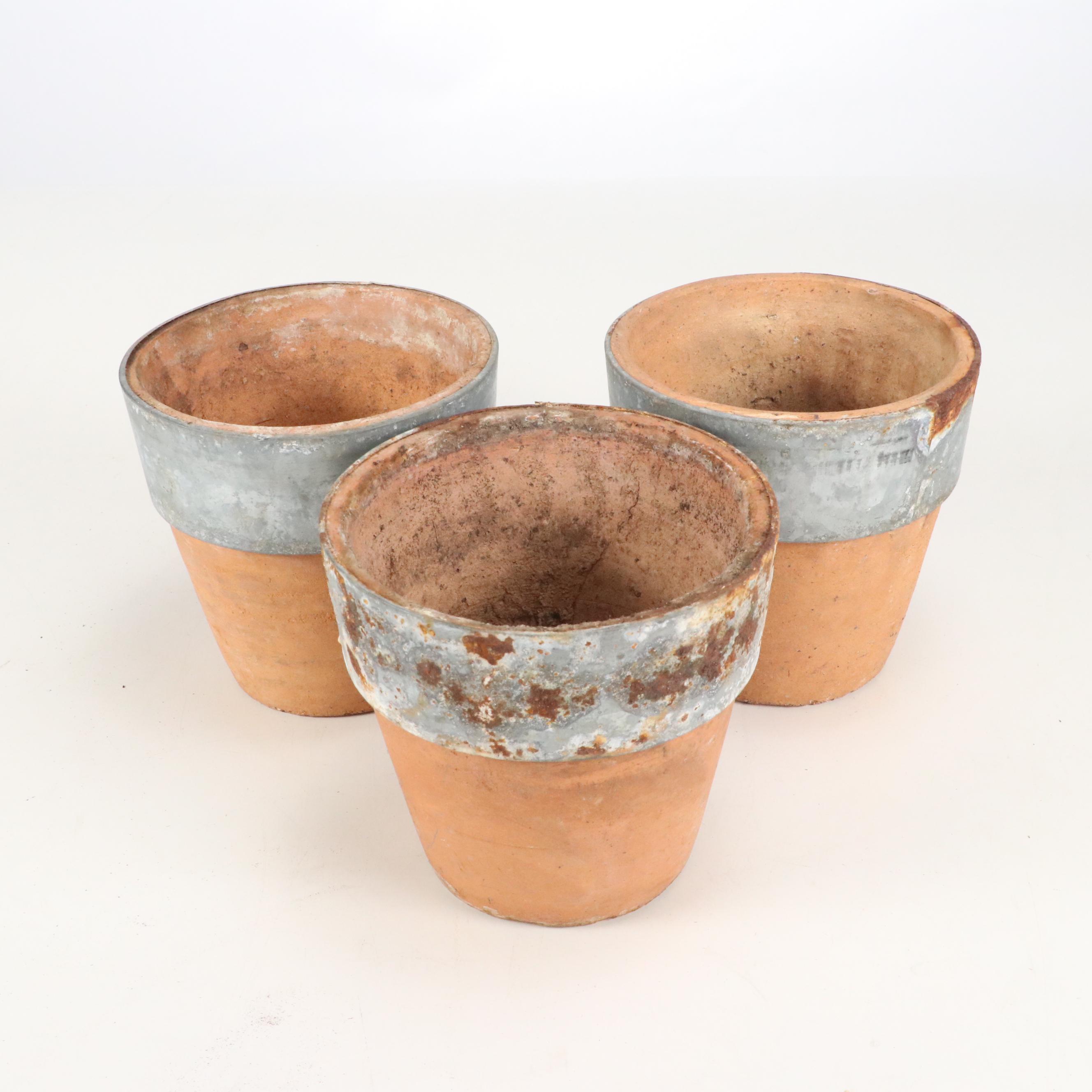 Terracotta Flower Pot with Bent Metal Garden Baskets