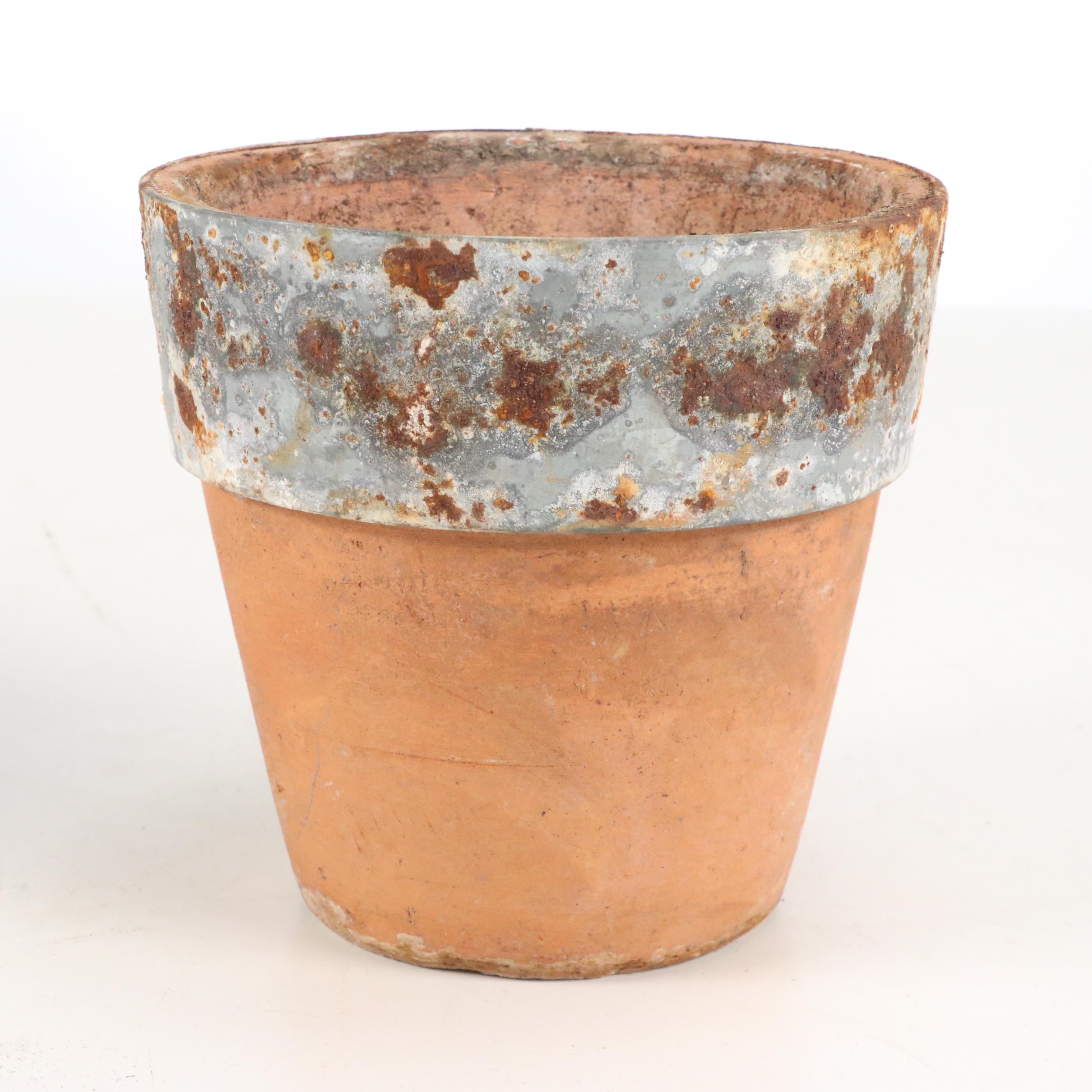 Terracotta Flower Pot with Bent Metal Garden Baskets