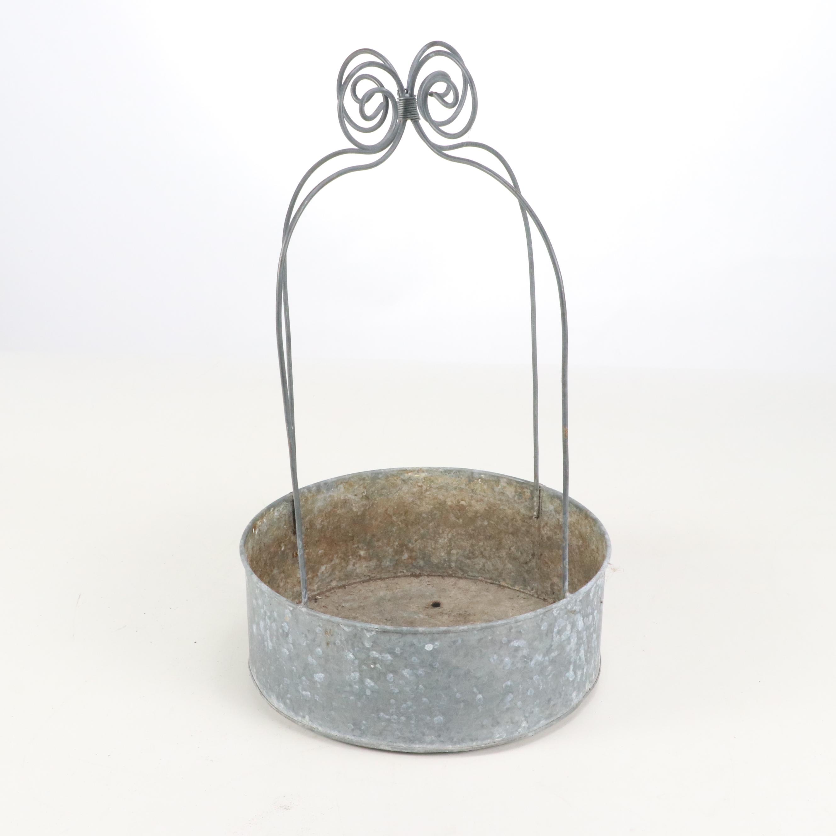 Terracotta Flower Pot with Bent Metal Garden Baskets