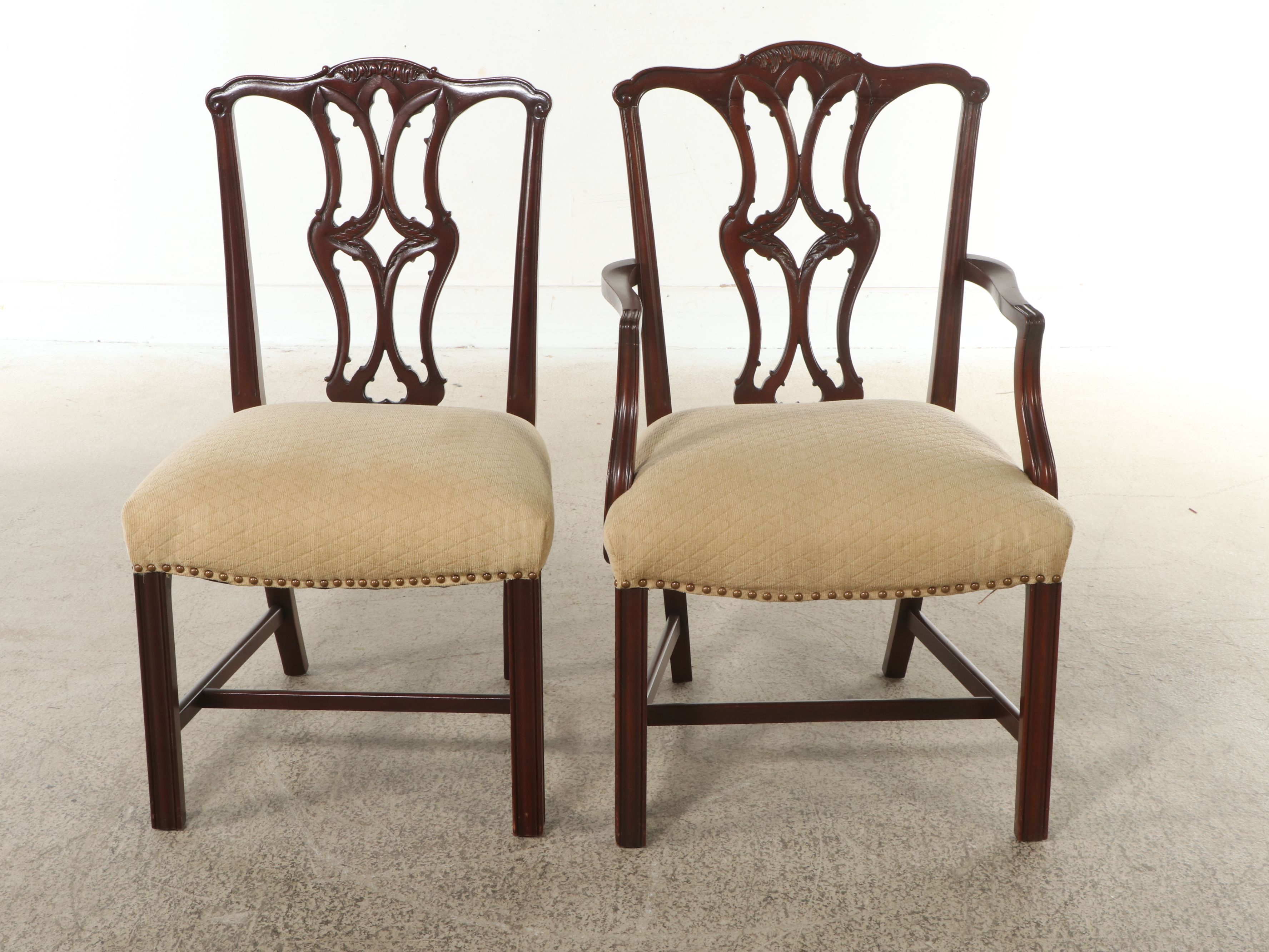 Mahogany Dining Set with Duncan Phyfe Style Table and Chippendale Style Chairs