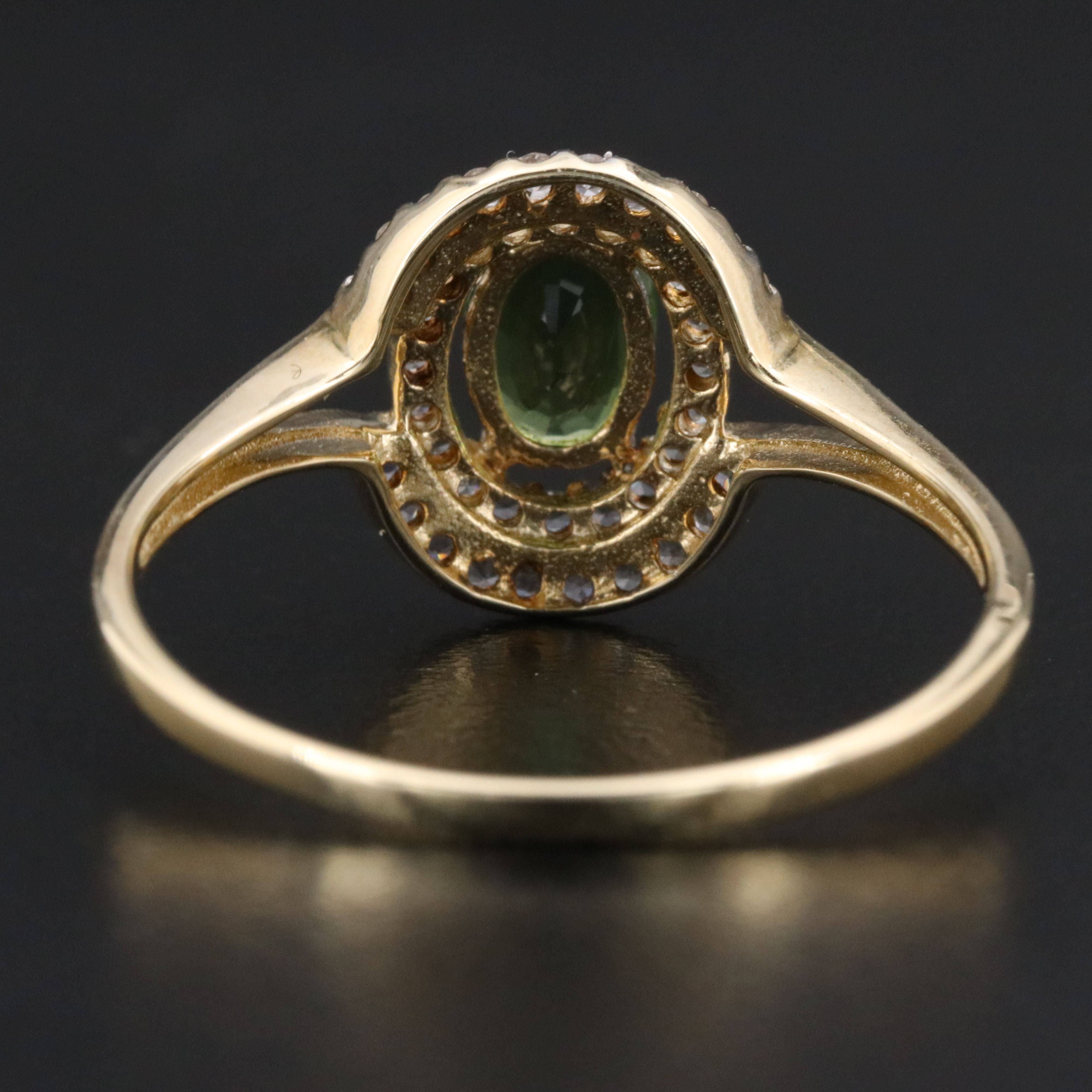 9K Peridot and White Sapphire Halo Ring