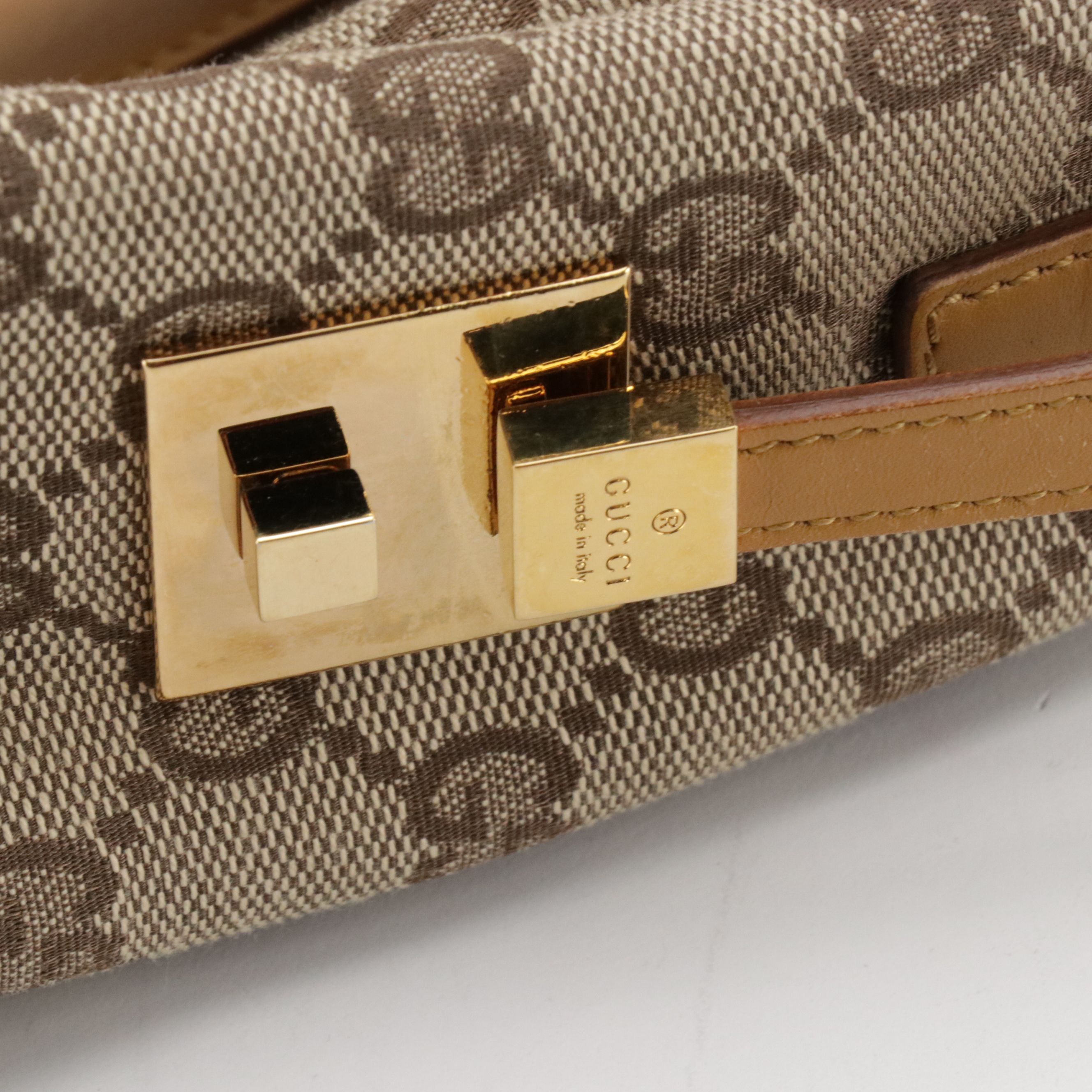 Gucci Web Stripe Handbag in GG Canvas with Leather Trim