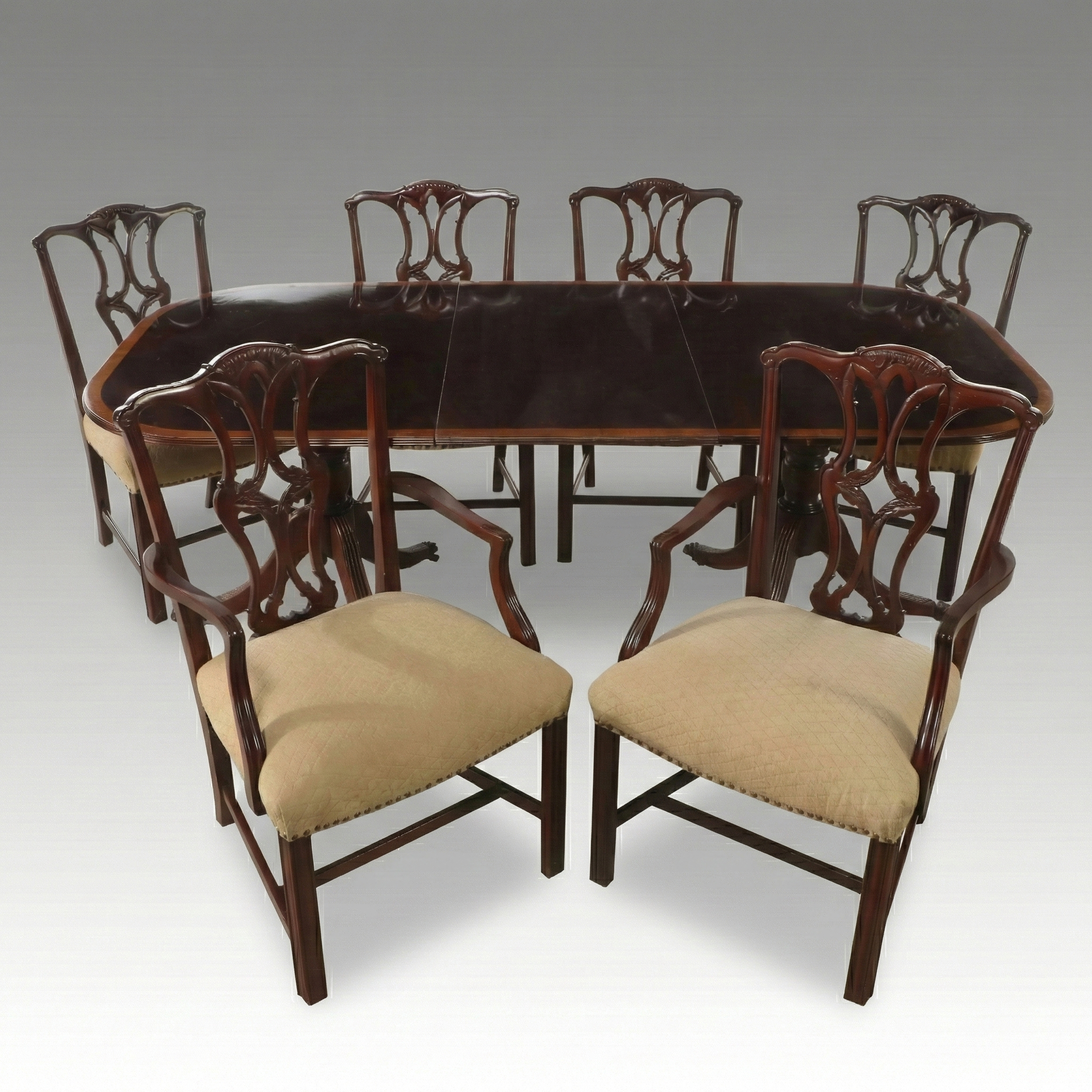 Mahogany Dining Set with Duncan Phyfe Style Table and Chippendale Style Chairs