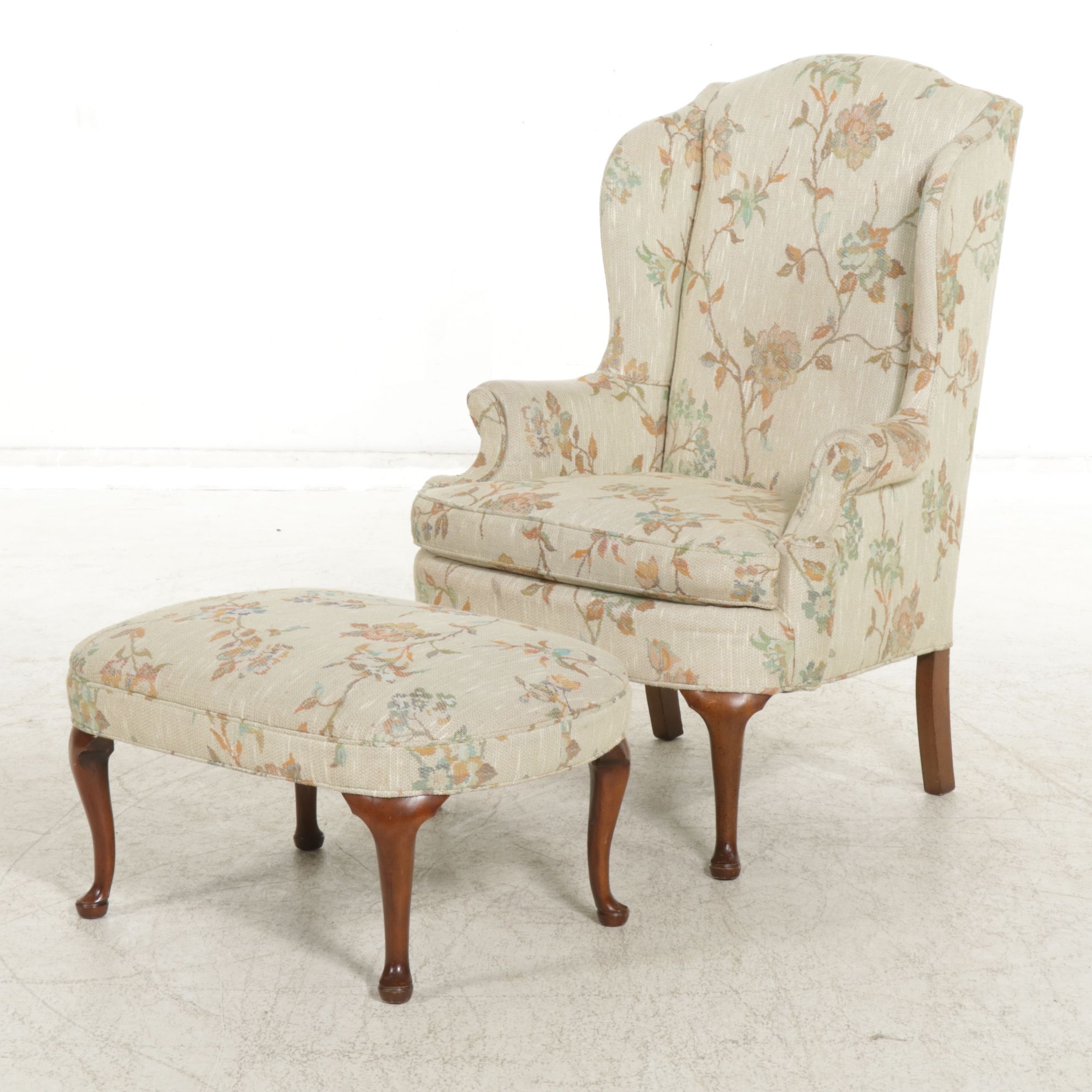 Silver Craft Queen Anne Style Wingback Armchair and Footstool