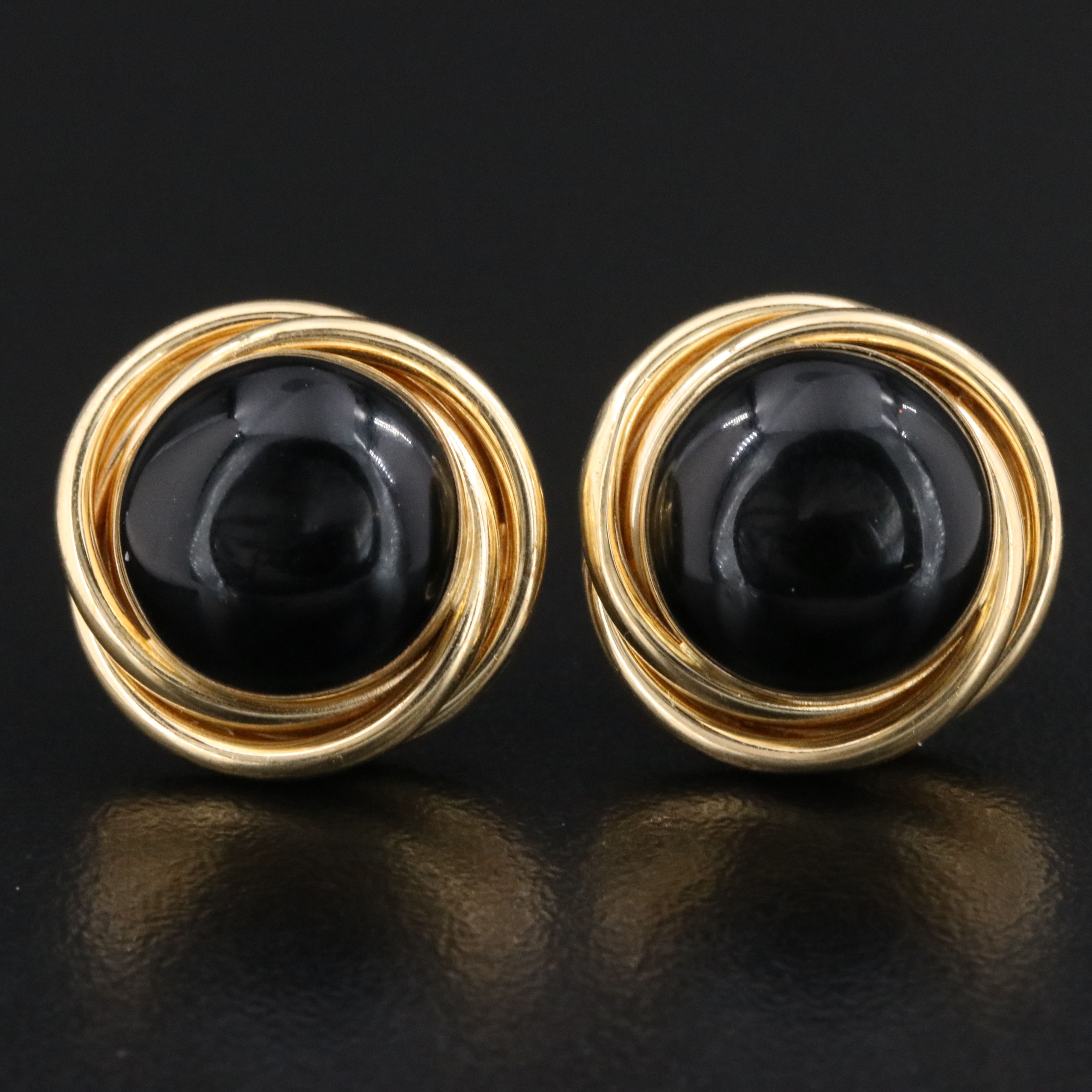 14K Black Onyx Knot Button Earrings