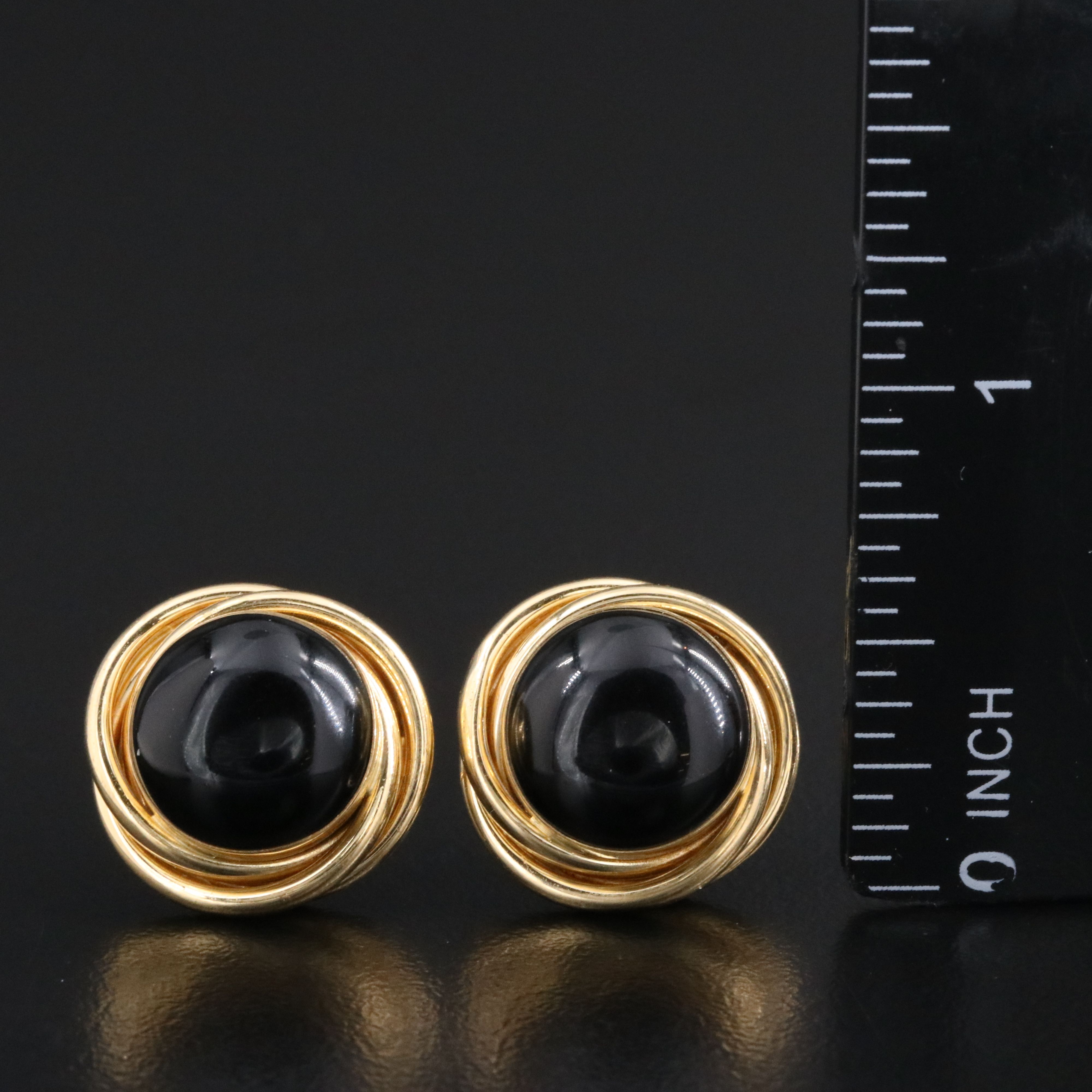 14K Black Onyx Knot Button Earrings