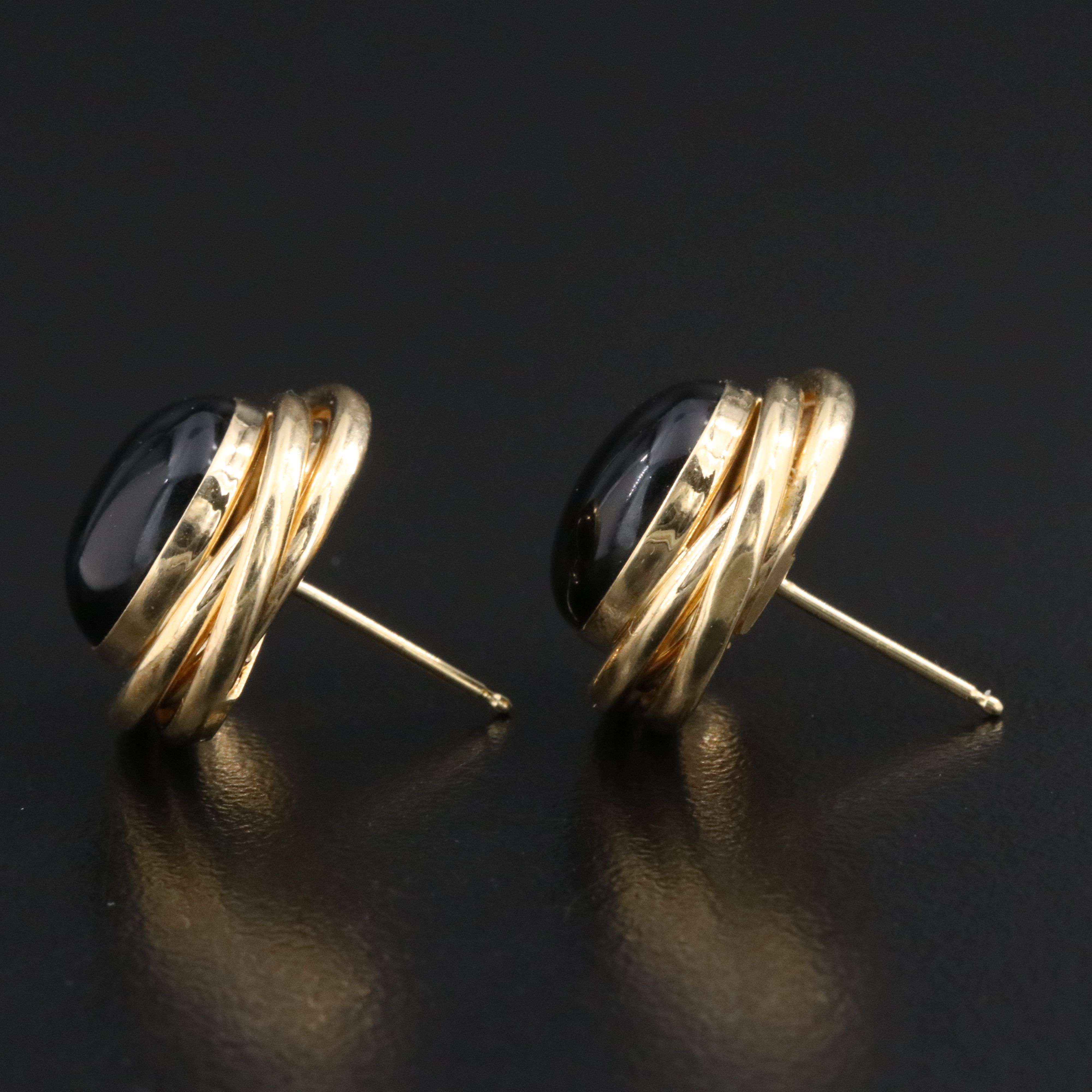 14K Black Onyx Knot Button Earrings