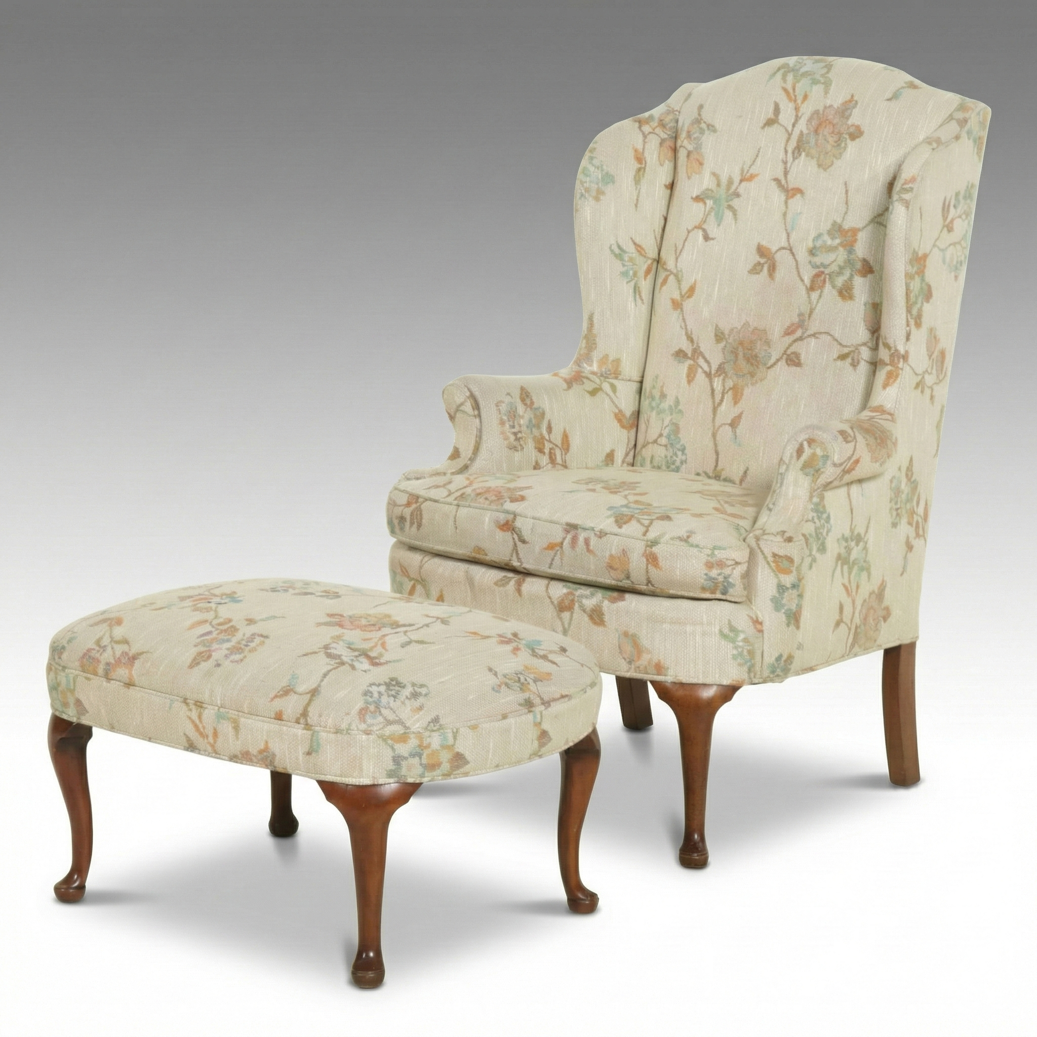 Silver Craft Queen Anne Style Wingback Armchair and Footstool