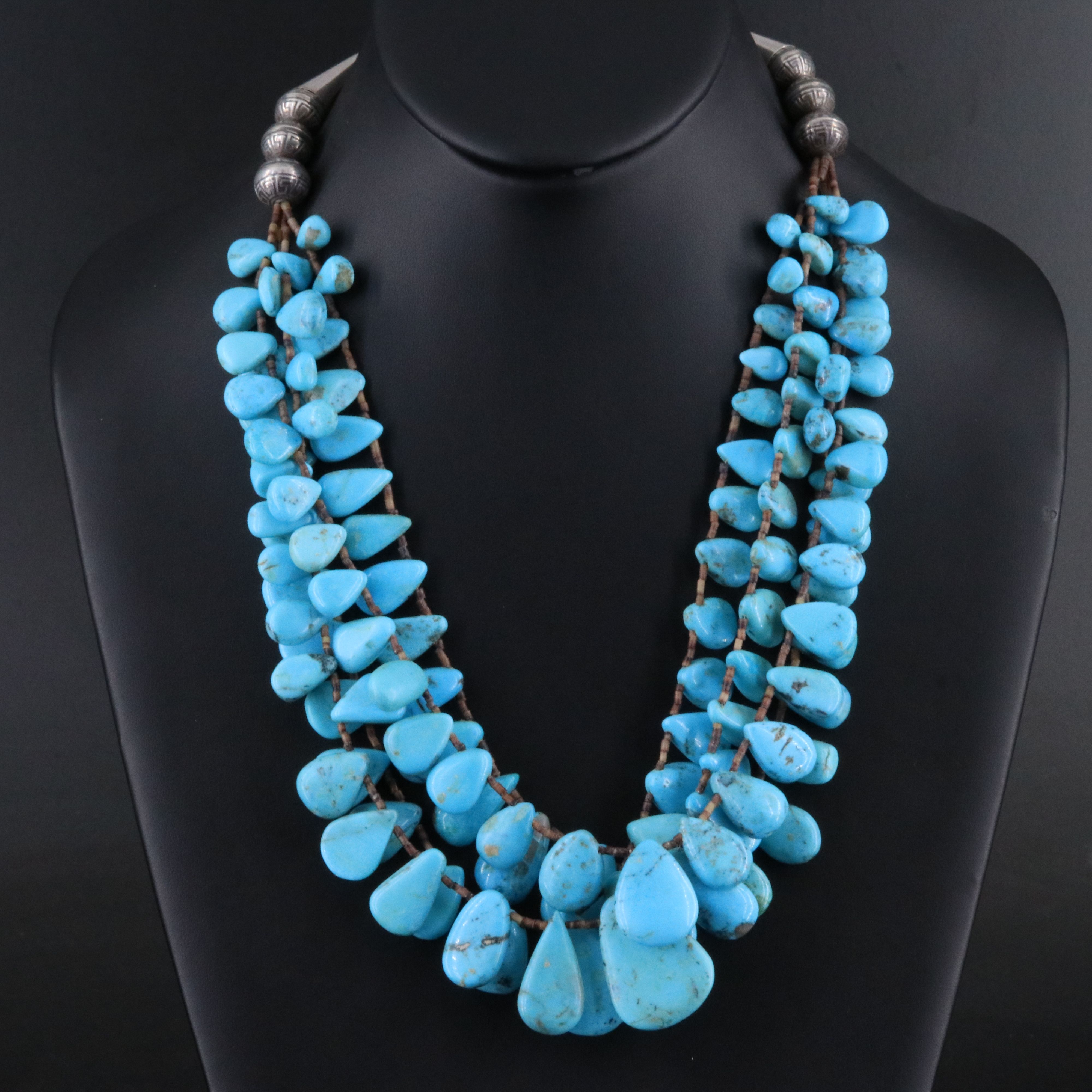 Southwestern Sterling Turquoise and Horn Tiered Necklace