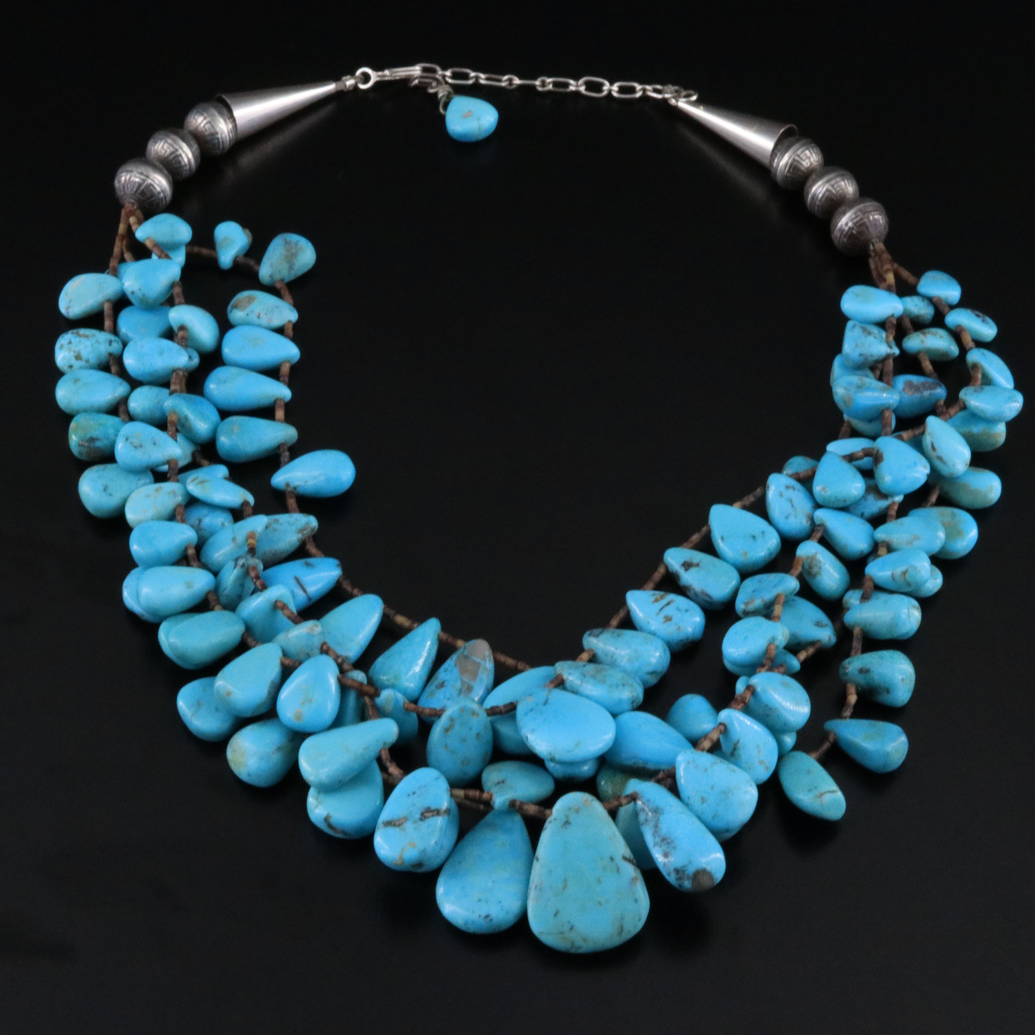 Southwestern Sterling Turquoise and Horn Tiered Necklace