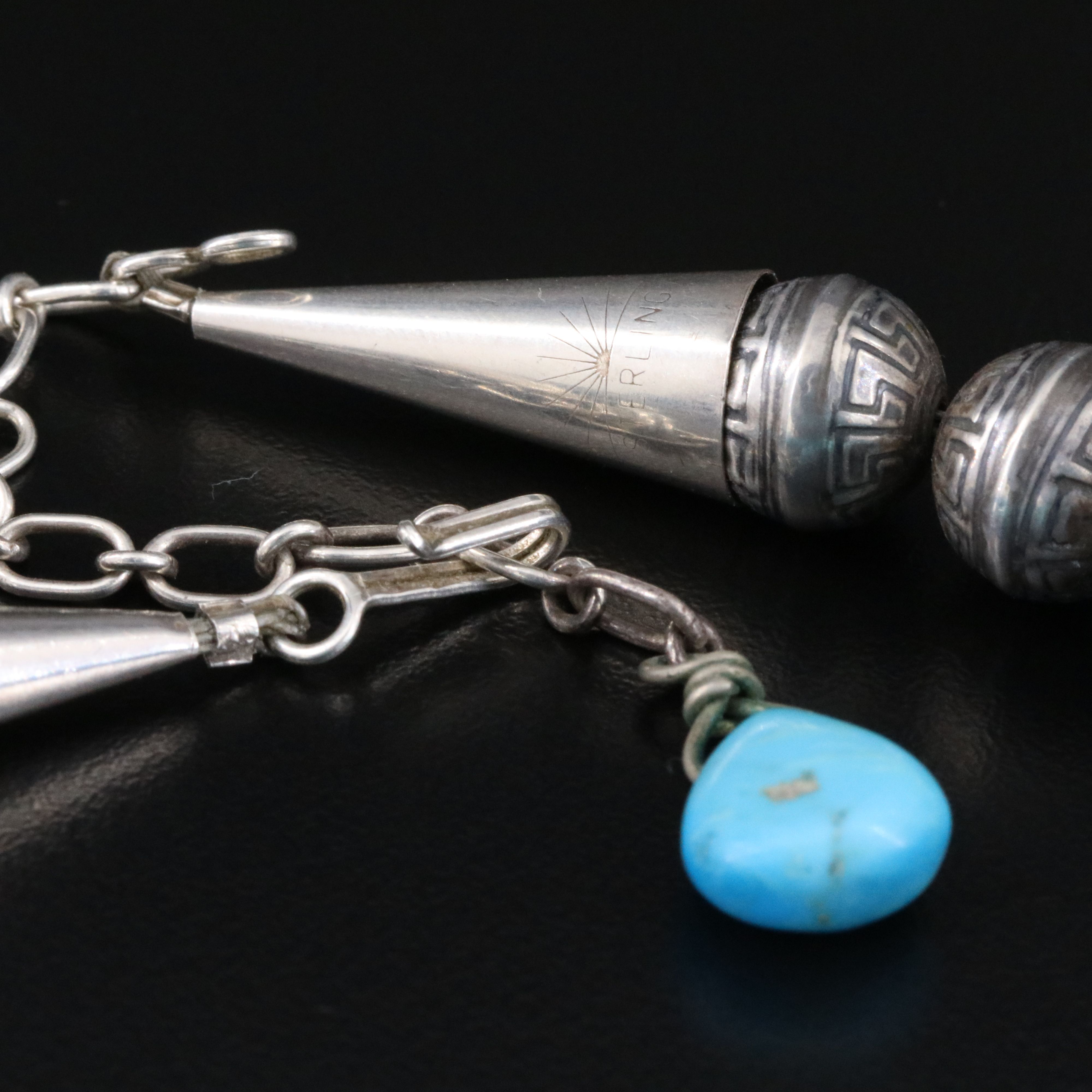 Southwestern Sterling Turquoise and Horn Tiered Necklace