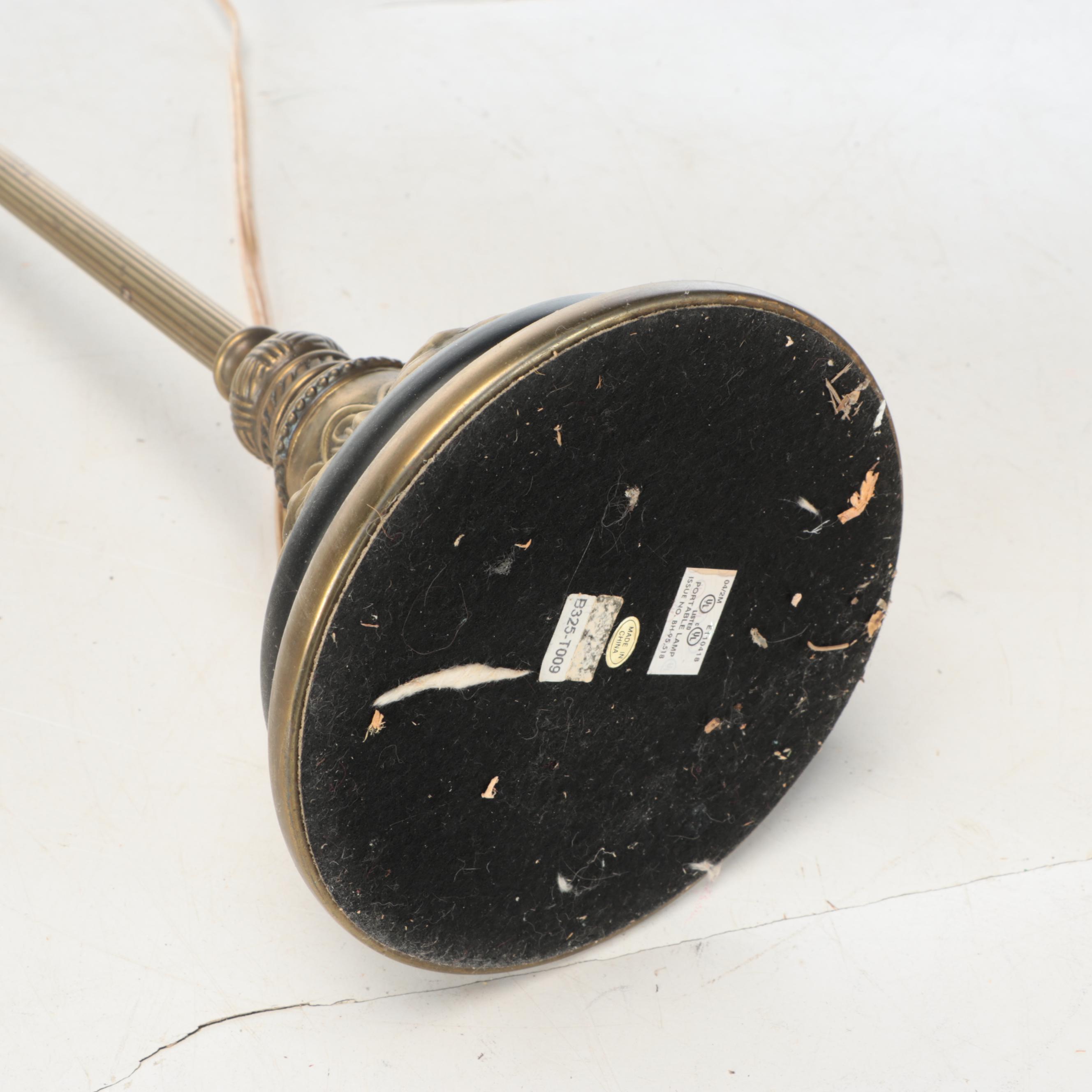 Pair of Aged Gold Finish Console Lamps with Silk Shades, 2000