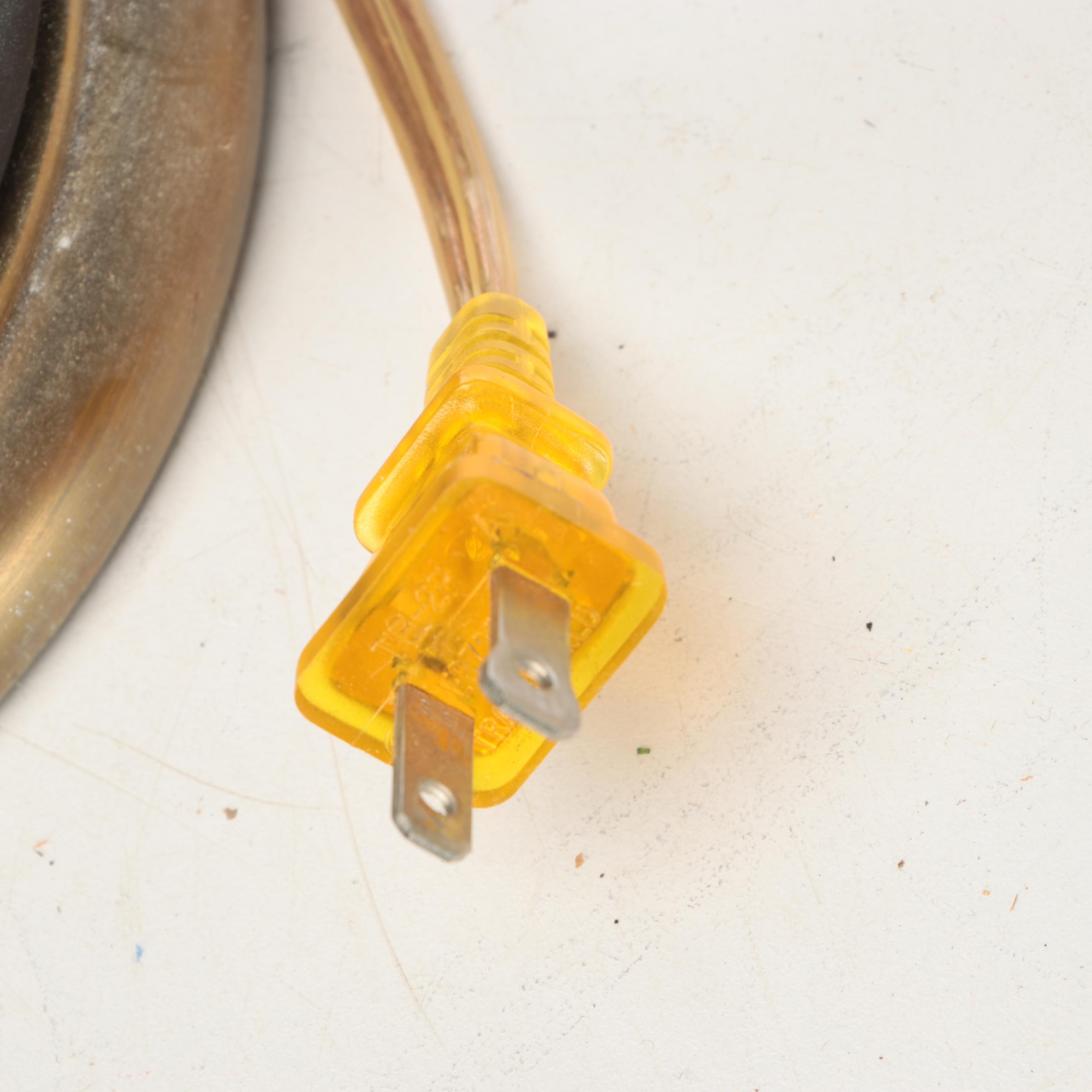 Pair of Aged Gold Finish Console Lamps with Silk Shades, 2000