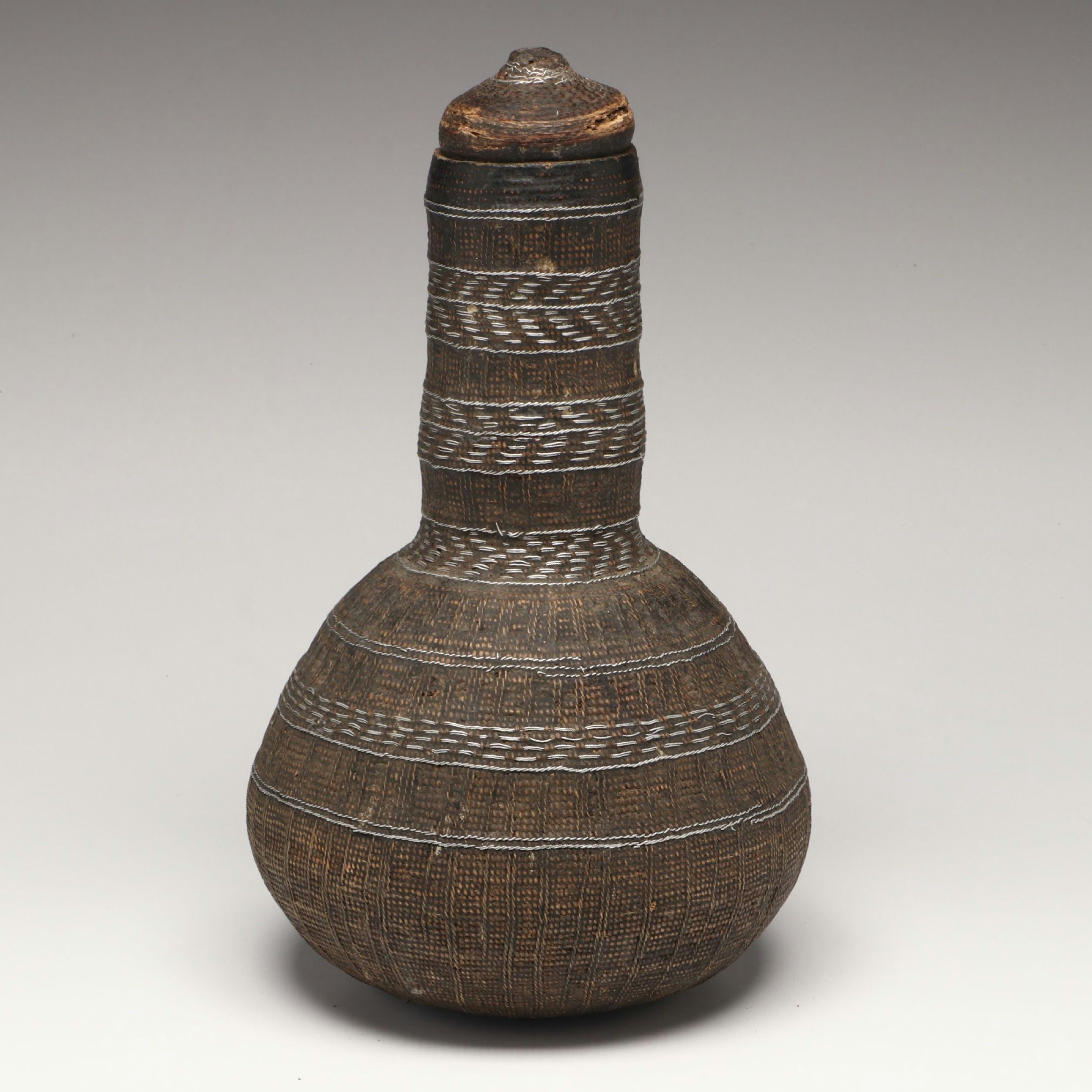 Ethiopian Oromo Peoples Grass and Metal Wire Beer Container