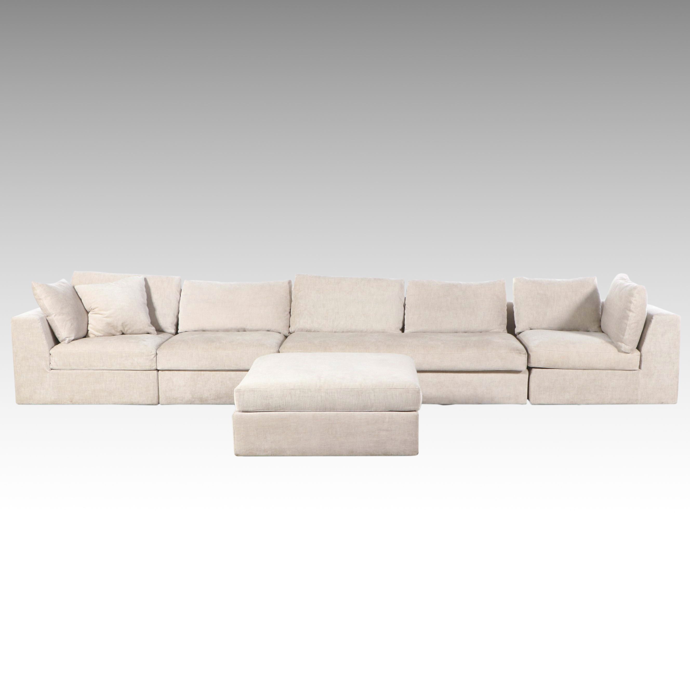 Meridiani Chenille Upholstered Sectional Sofa with Ottoman